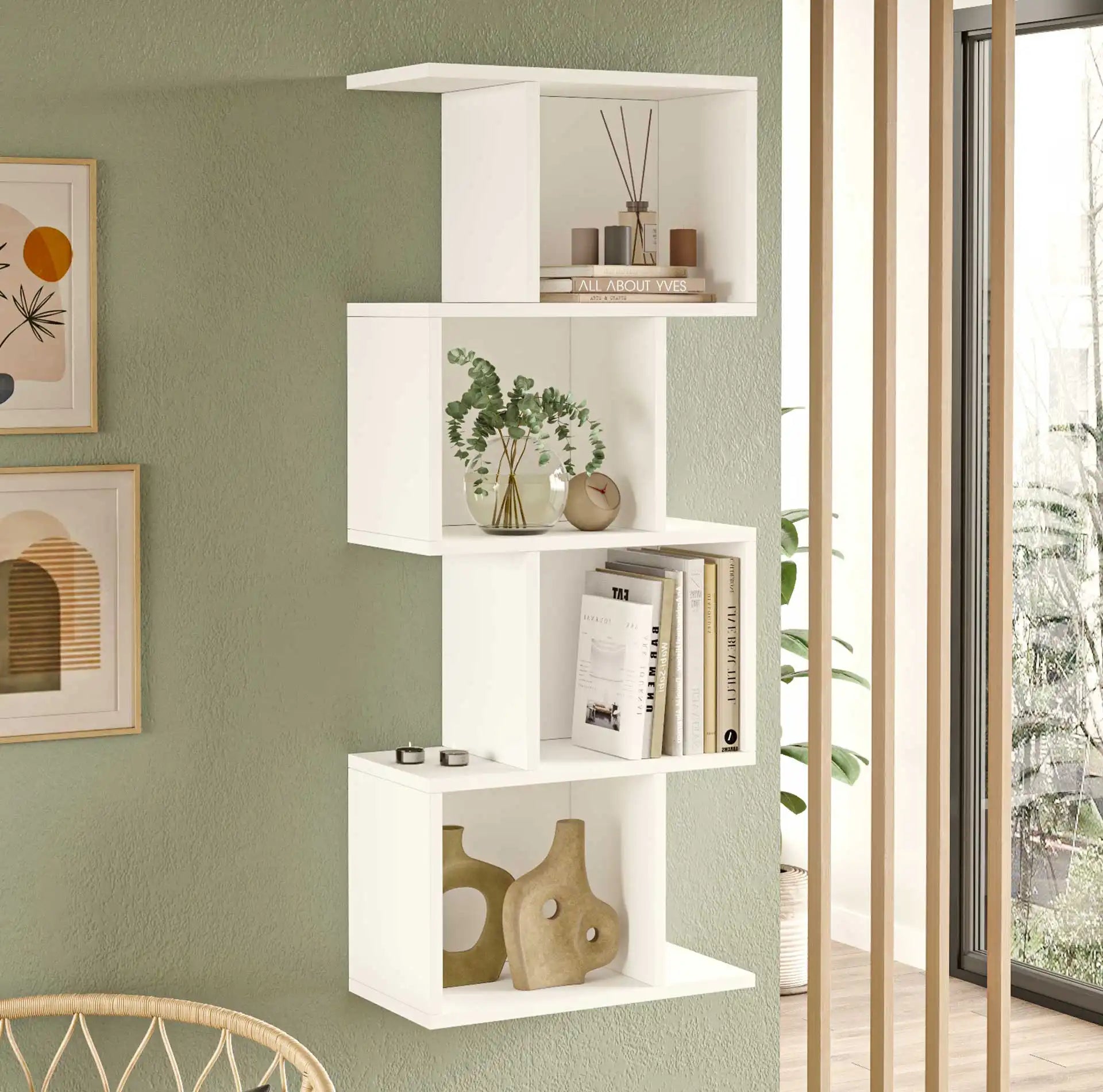 Balay - Libreria bianca da parete moderna con 4 vani