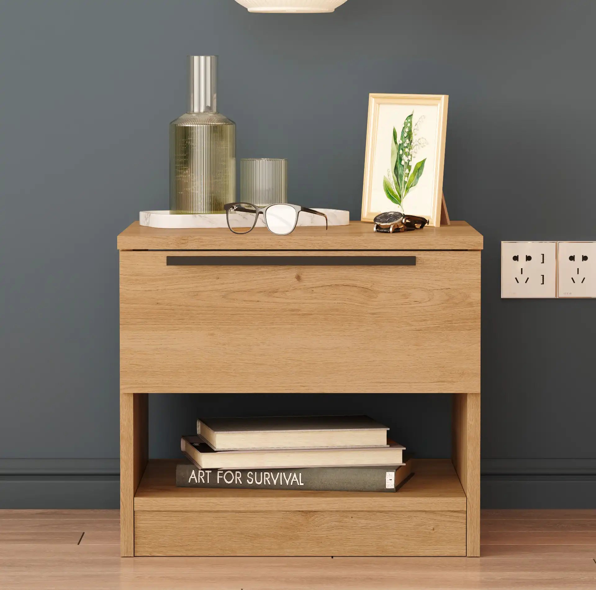 Helba - Comodino basso scandinavo con 1 cassetto