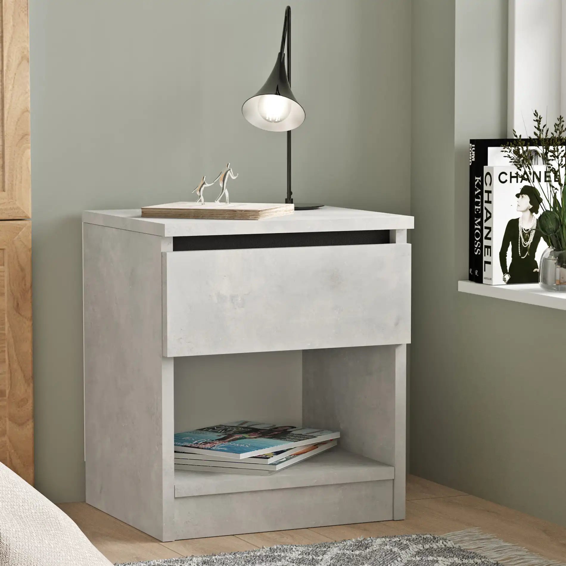 Kanuka - Comodino moderno color grigio pietra con 1 cassetto