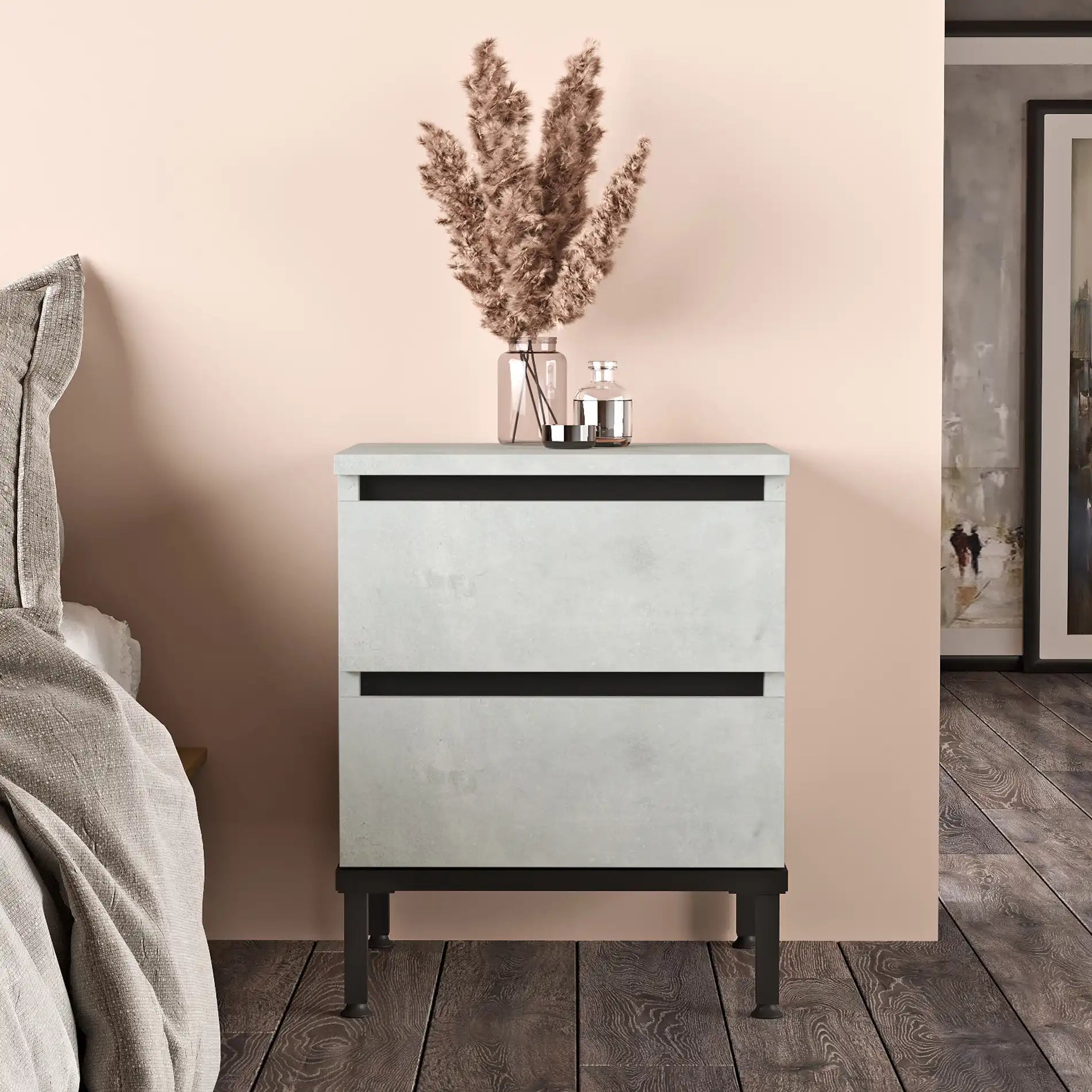 Sankaran - Comodino con 2 cassetti color grigio pietra