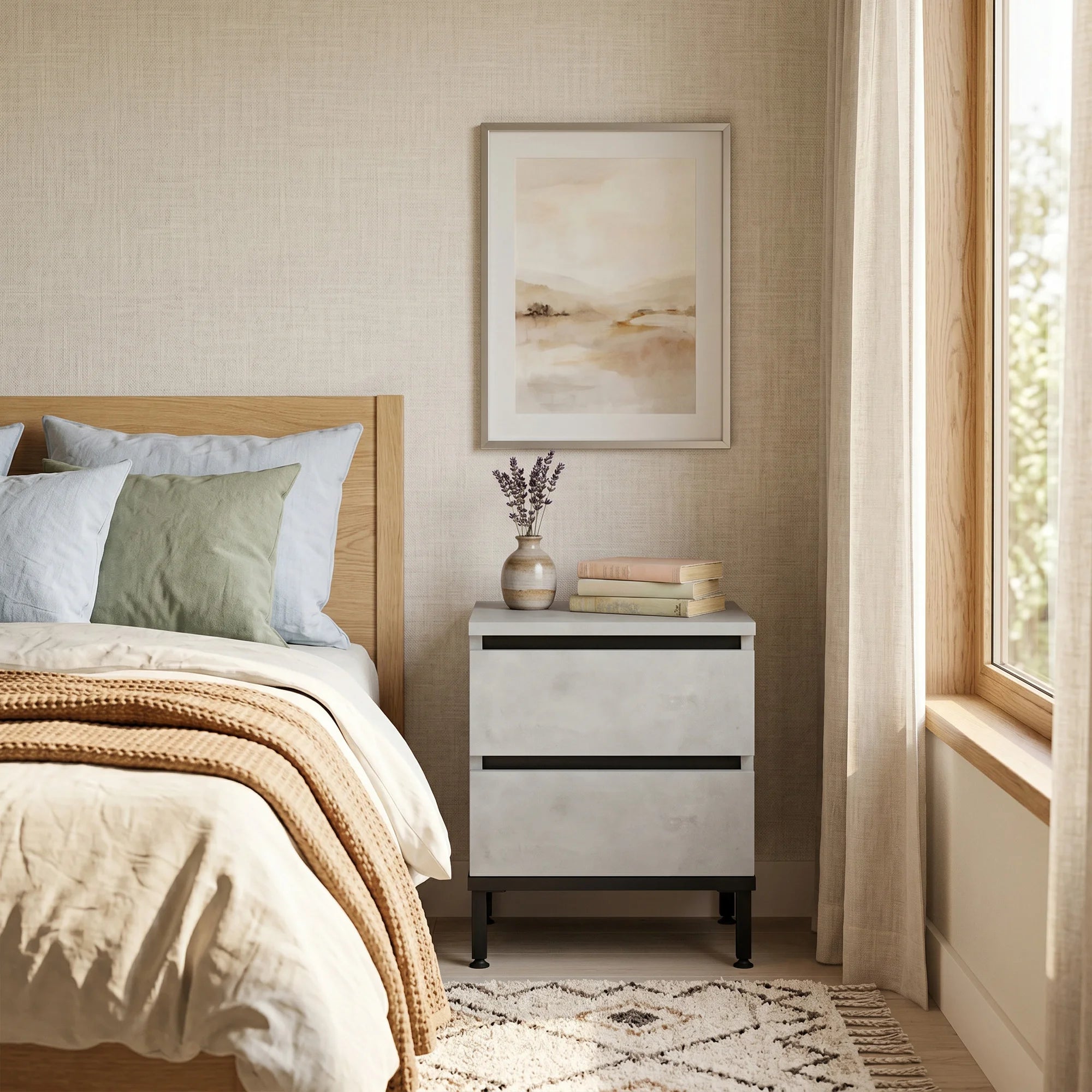 Sankaran - Comodino con 2 cassetti color grigio pietra