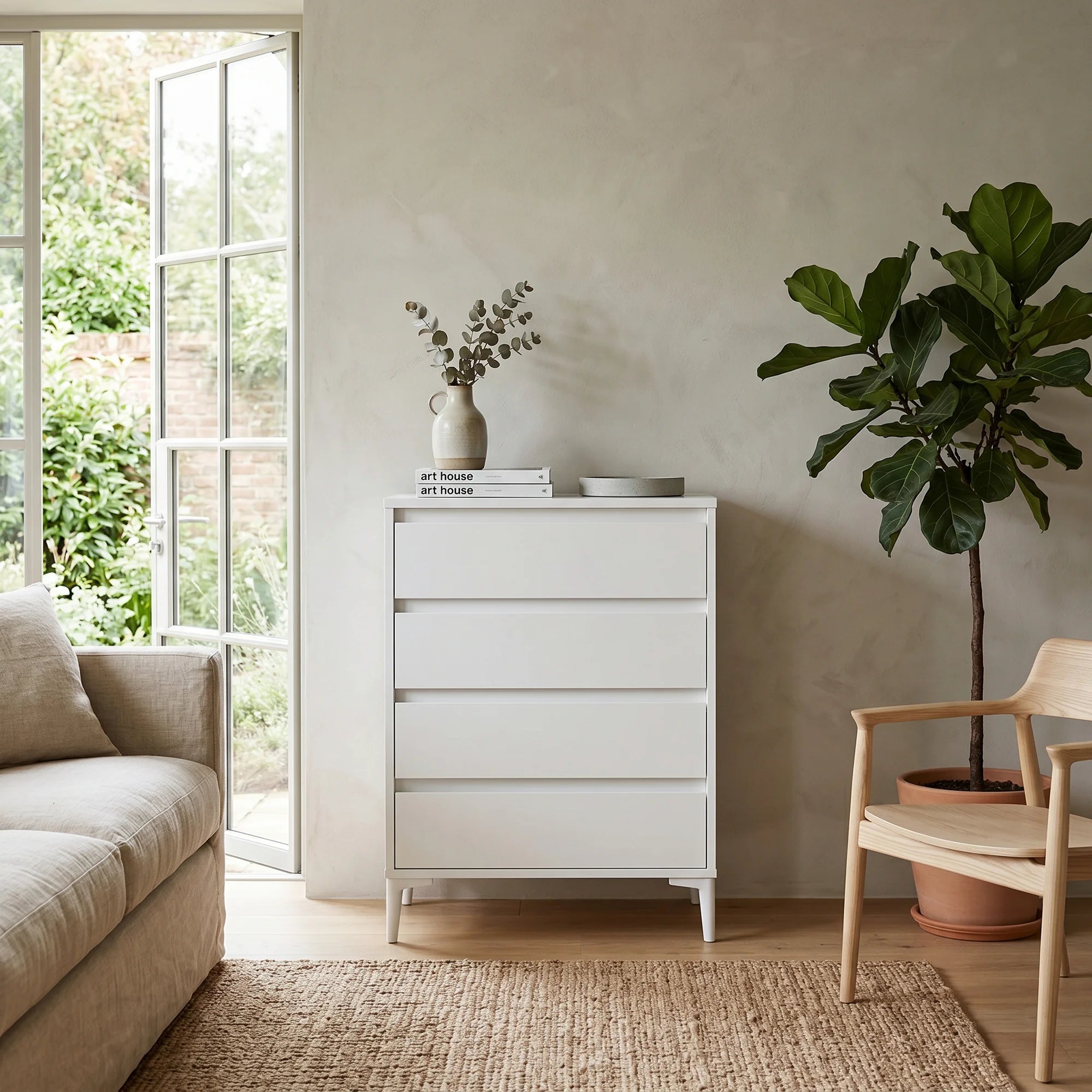 Kemiri - Cassettiera scandinava bianca con 4 cassetti