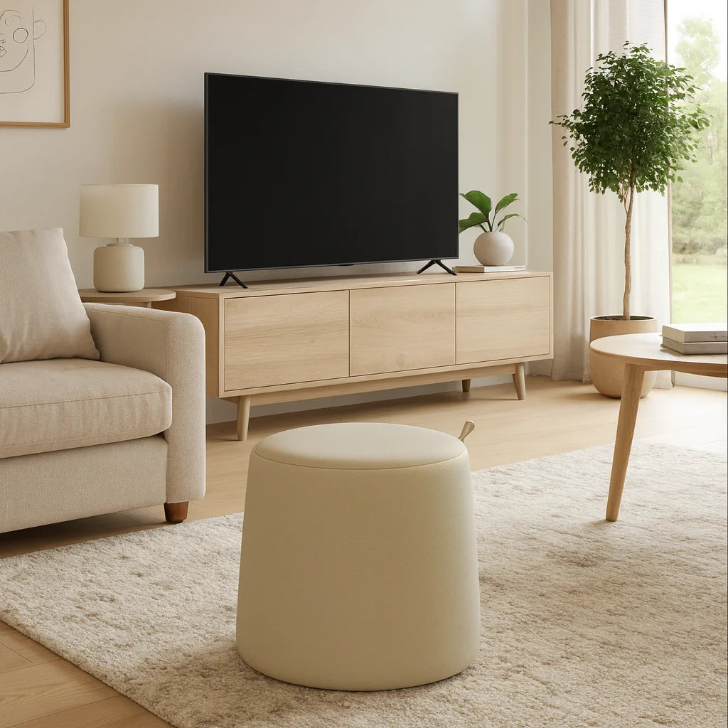 Gardenia - Pouf sgabello contenitore beige moderno