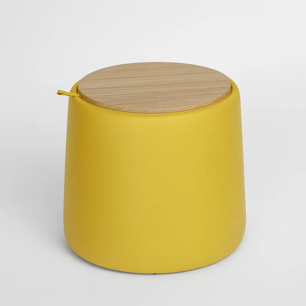 Cassiope – Puff con Almacenaje en PU Amarillo con Estructura de Madera MDF