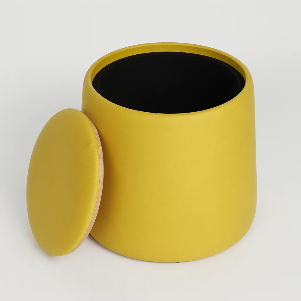 Cassiope – Puff con Almacenaje en PU Amarillo con Estructura de Madera MDF