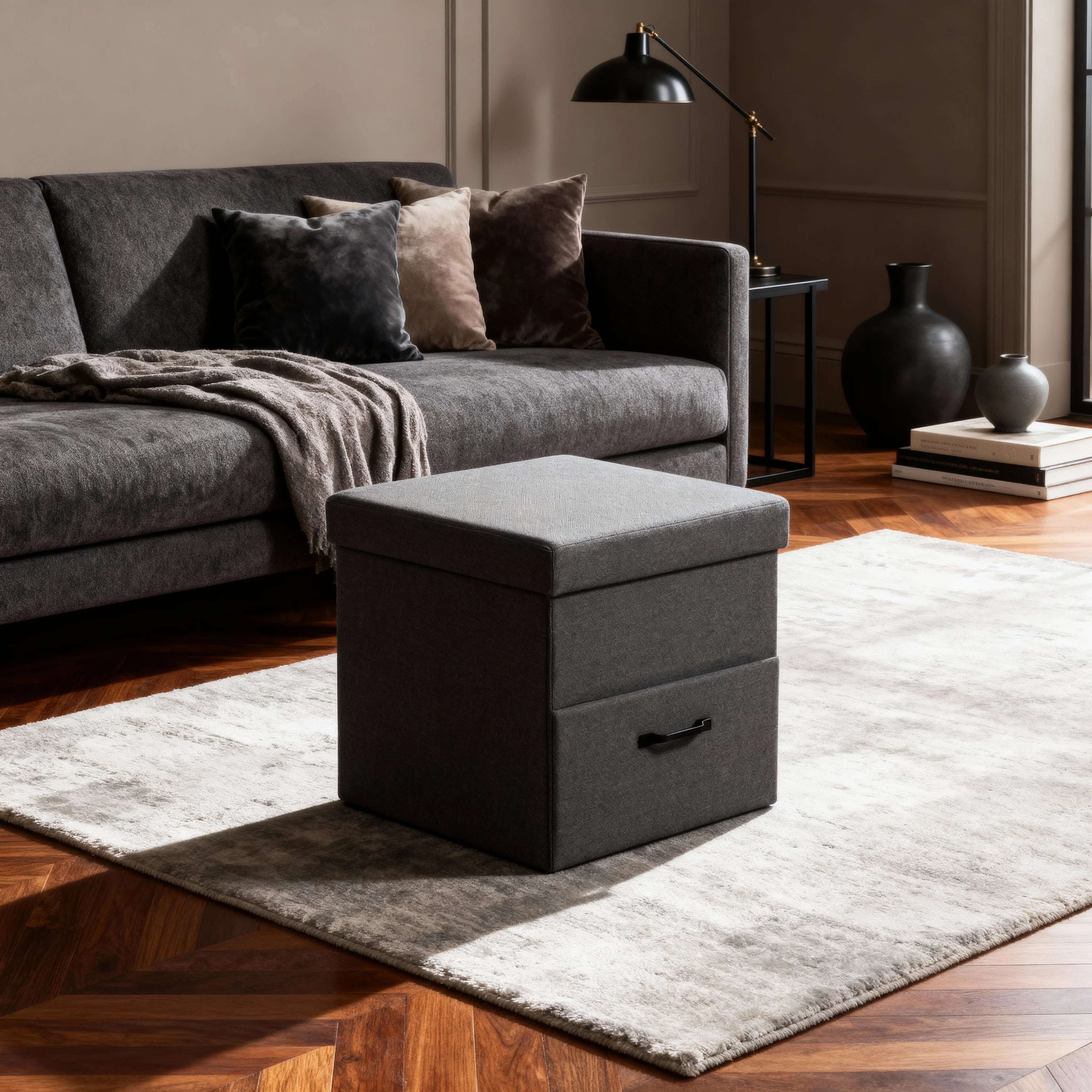 Alocasia - Pouf contenitore grigio scuro stile moderno
