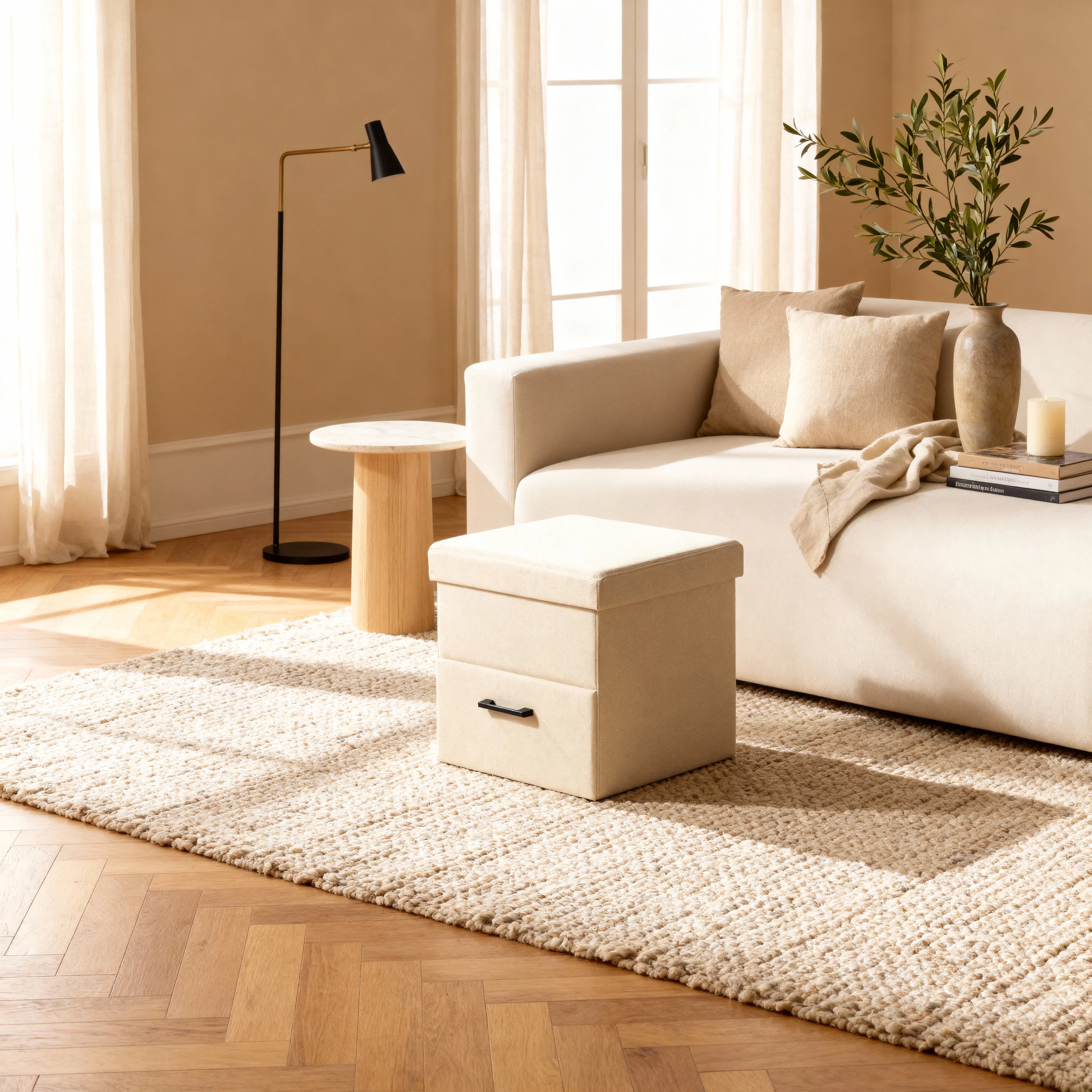 Strelitzia - Pouf contenitore colore beige moderno