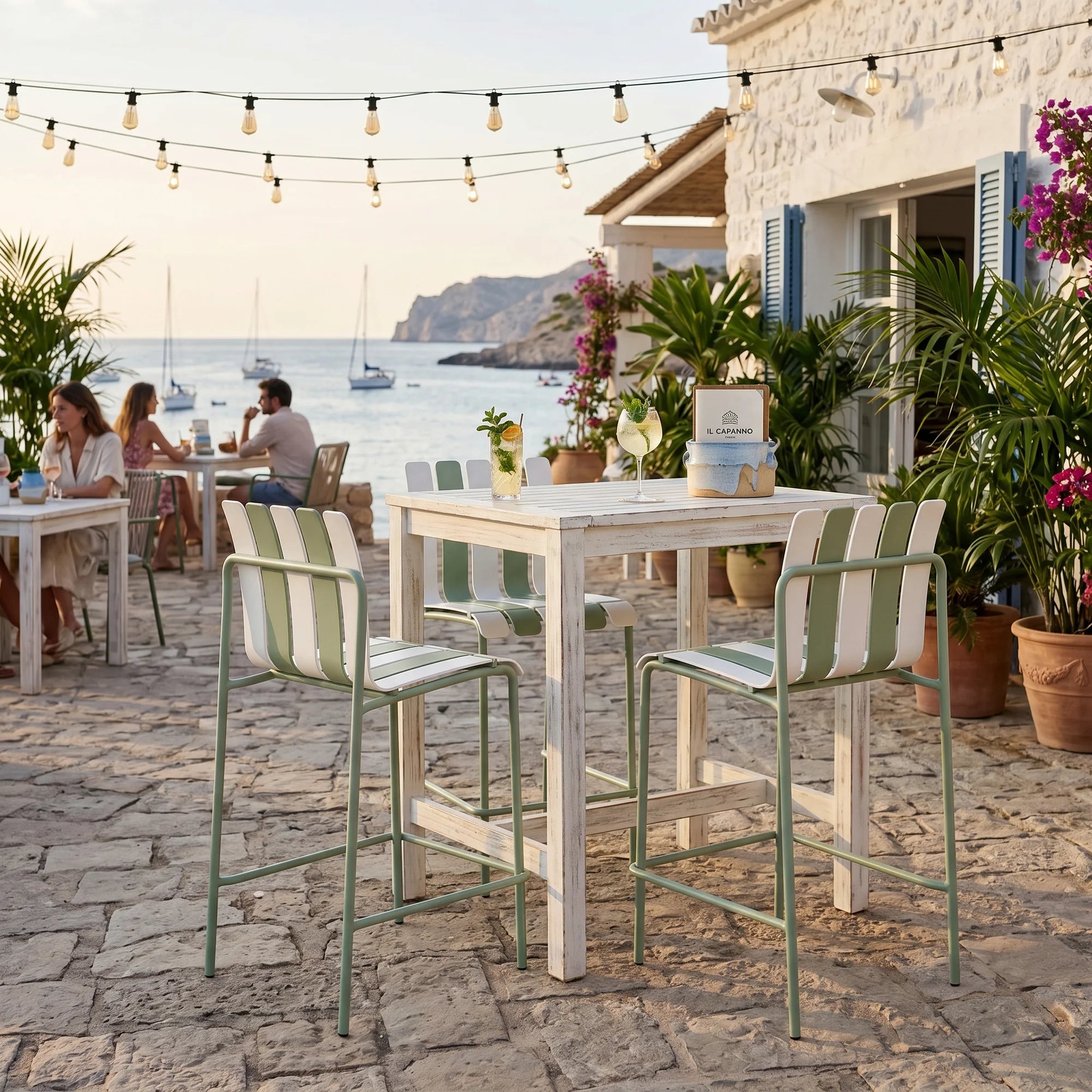 Sareo - Set 2 sgabelli da Bar Alti colore bianco e verde stile moderno