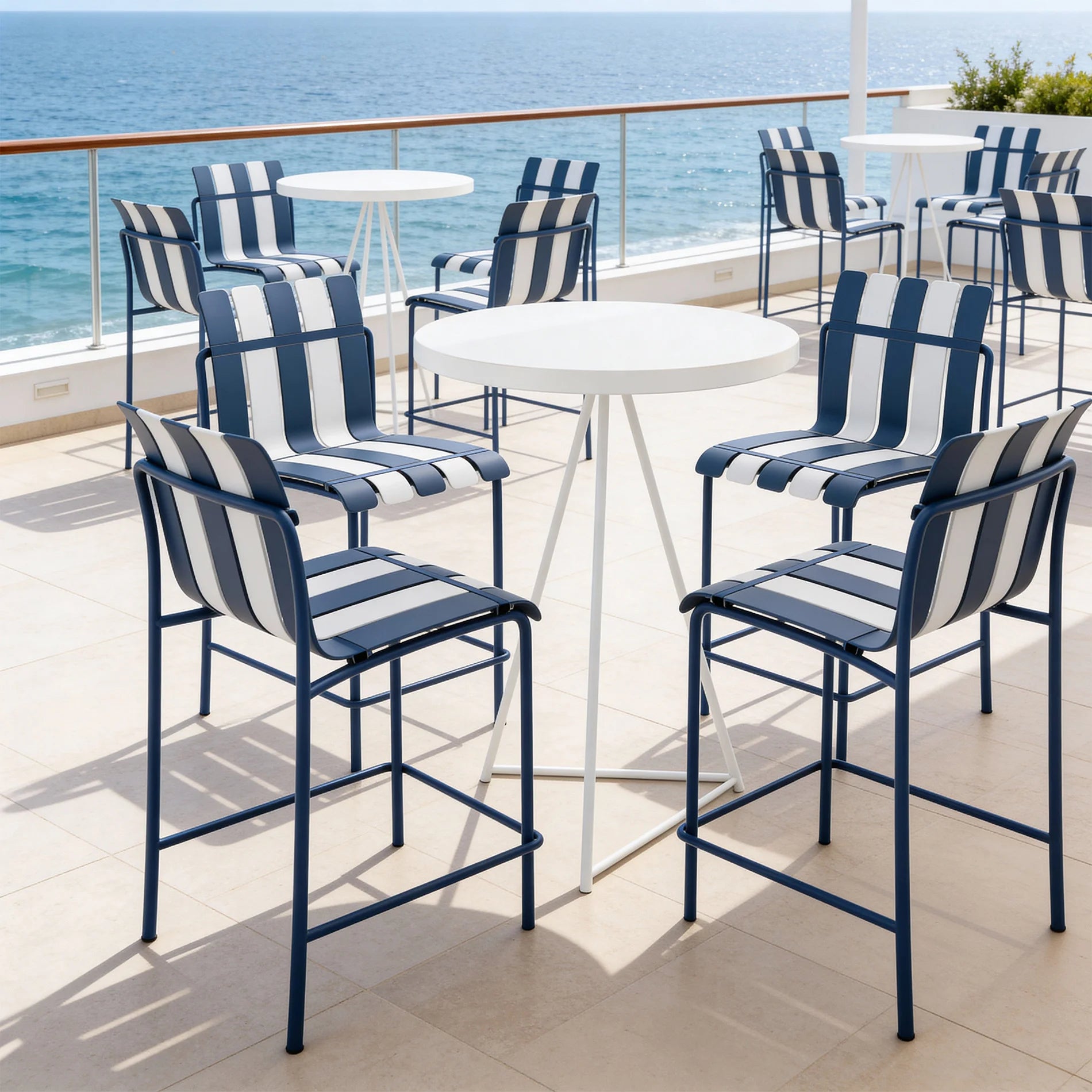 Nareo - Set 2 Sgabelli alti da bar colore bianco e blu stile moderno