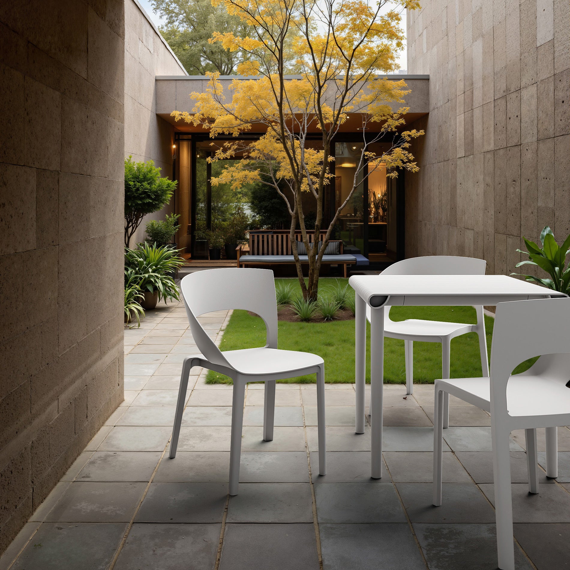 Elune - Set 2 sedie da giardino color bianco crema stile moderno