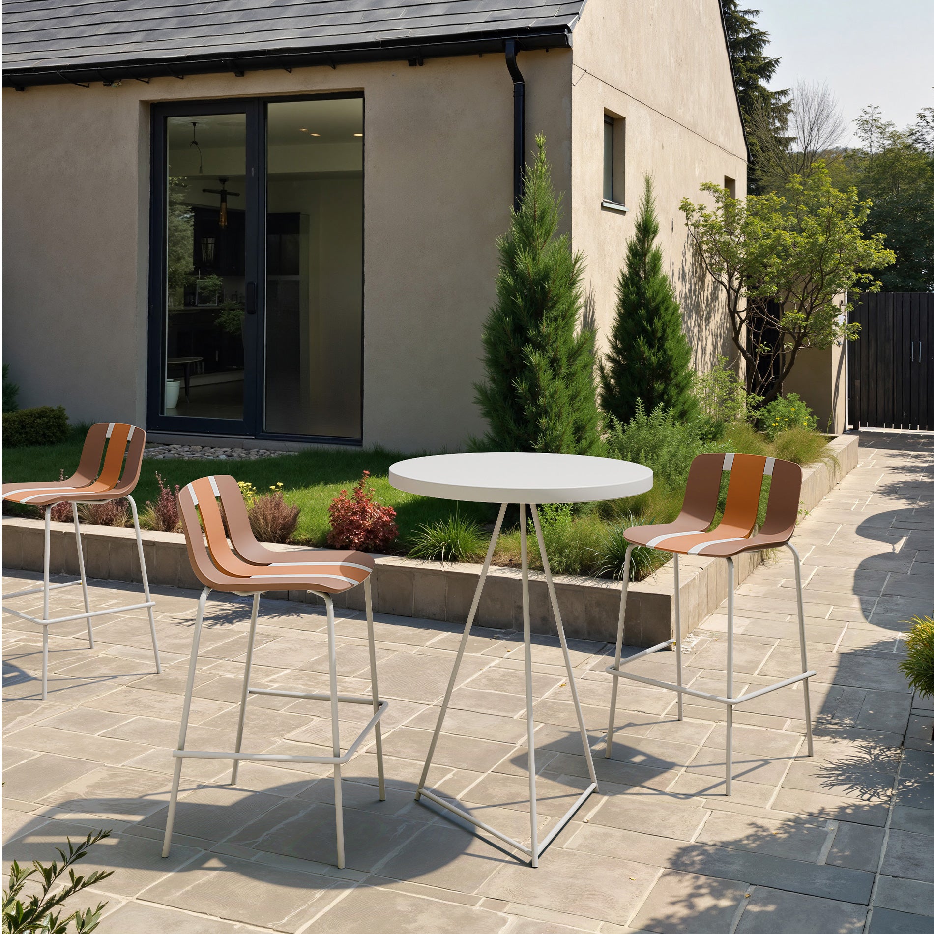 Lumea - Tavolino alto da bar color bianco crema stile moderno