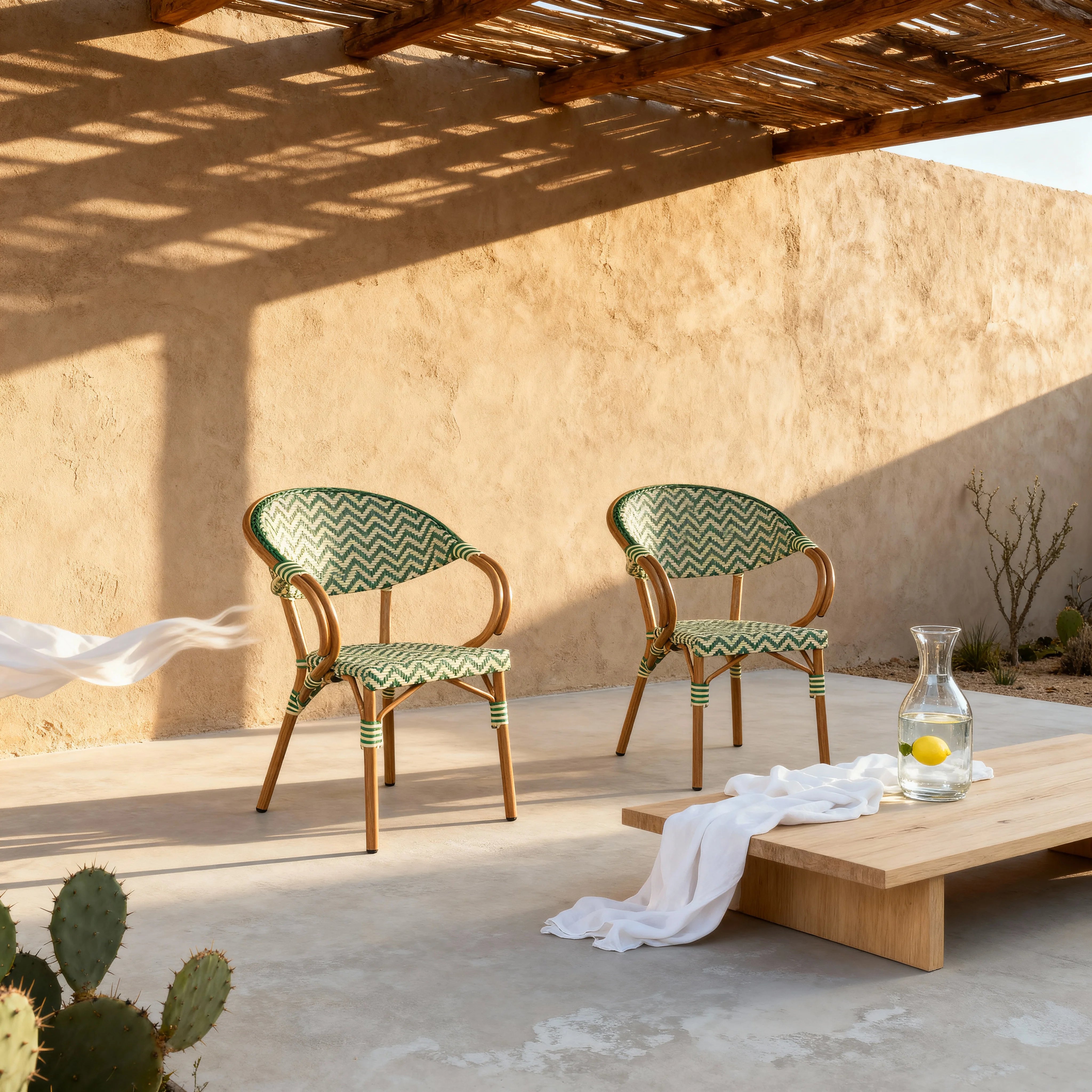 Amaranta - Set 2 Sedie da giardino impilabili verde bianco classico