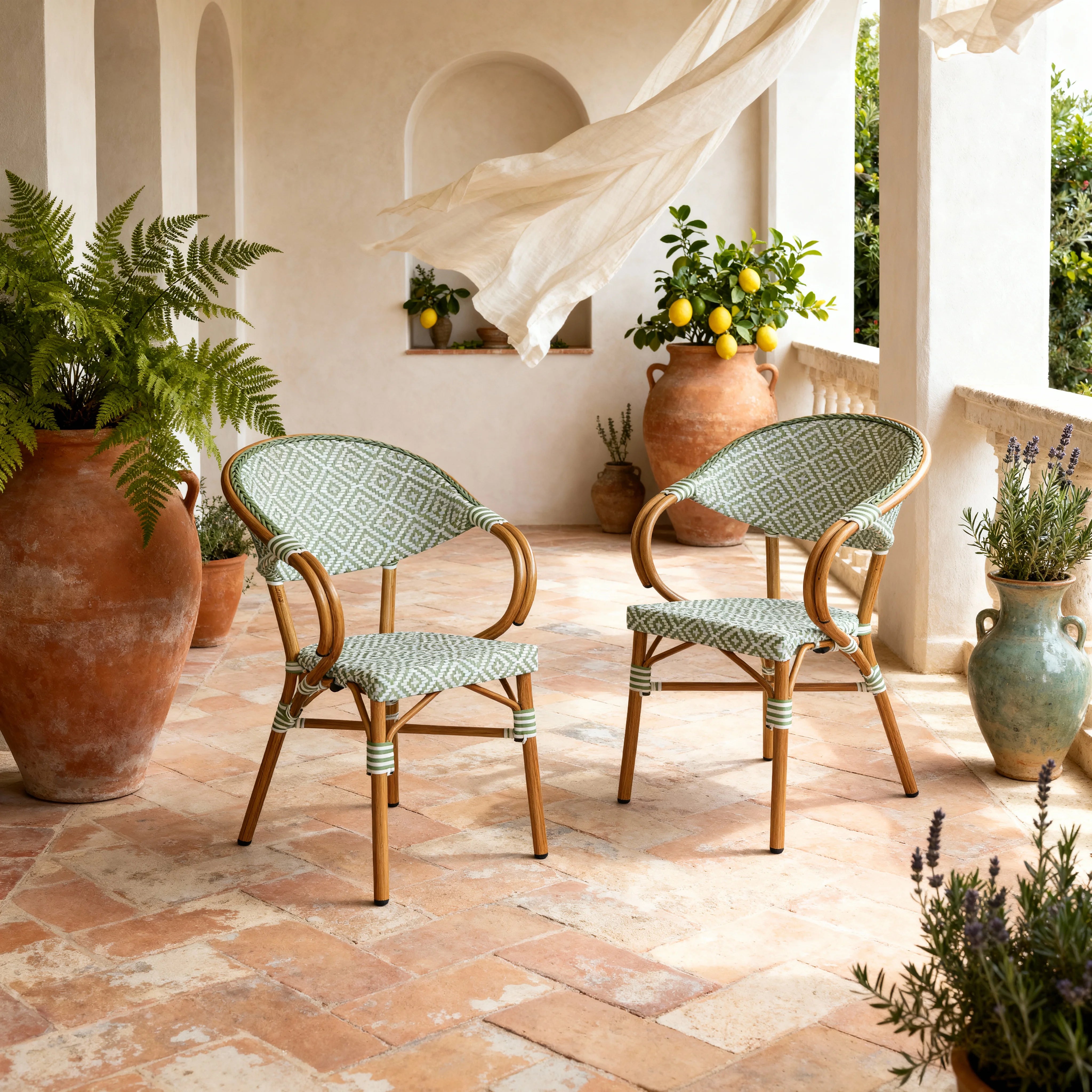 Helianthe - Set 2 Sedie da giardino impilabili bianco verde classico