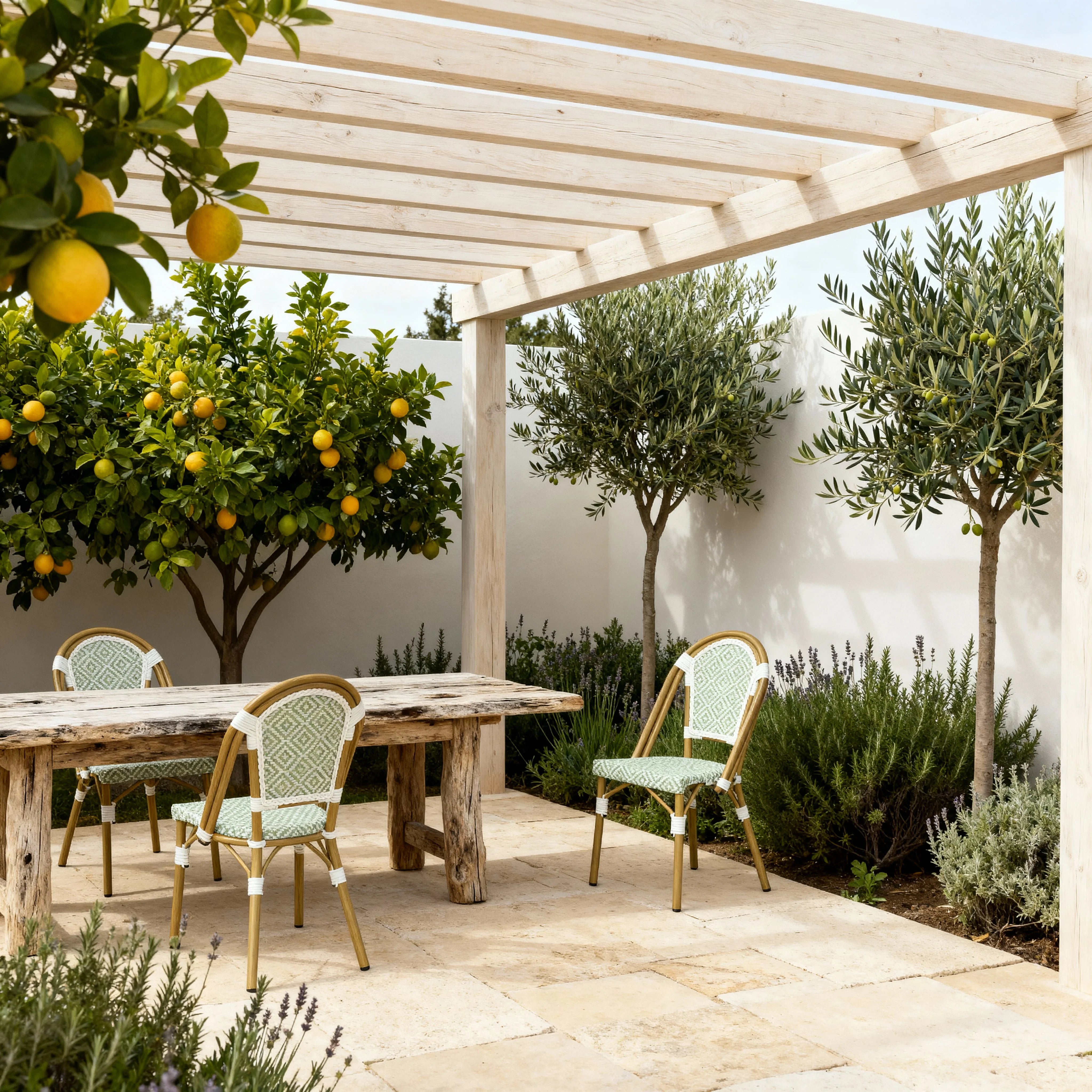 Schefflera - Set 2 Sedie da giardino impilabili bianco verde classico