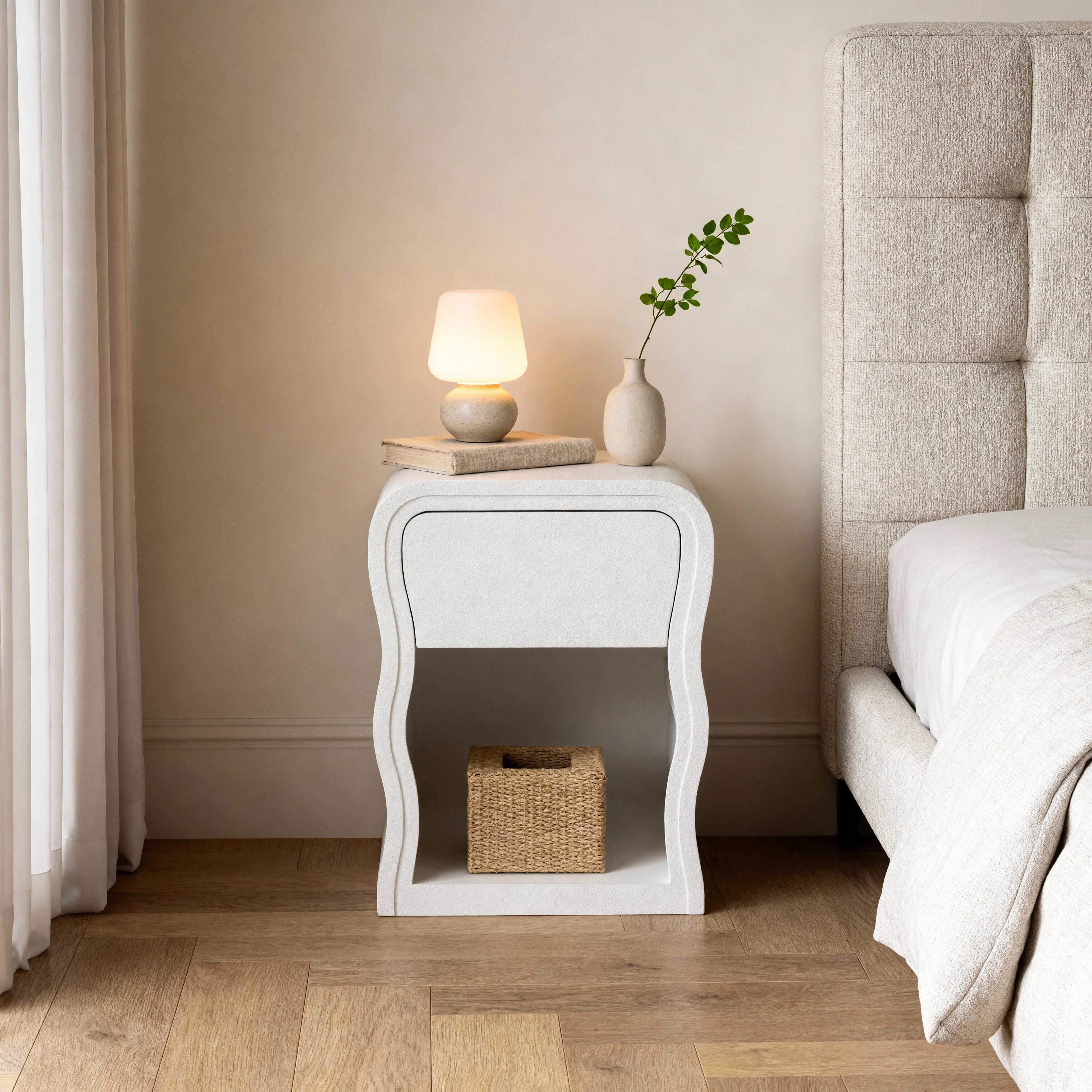 Edelweiss – Moderner Nachttisch aus MDF in Weiß mit 1 Schublade