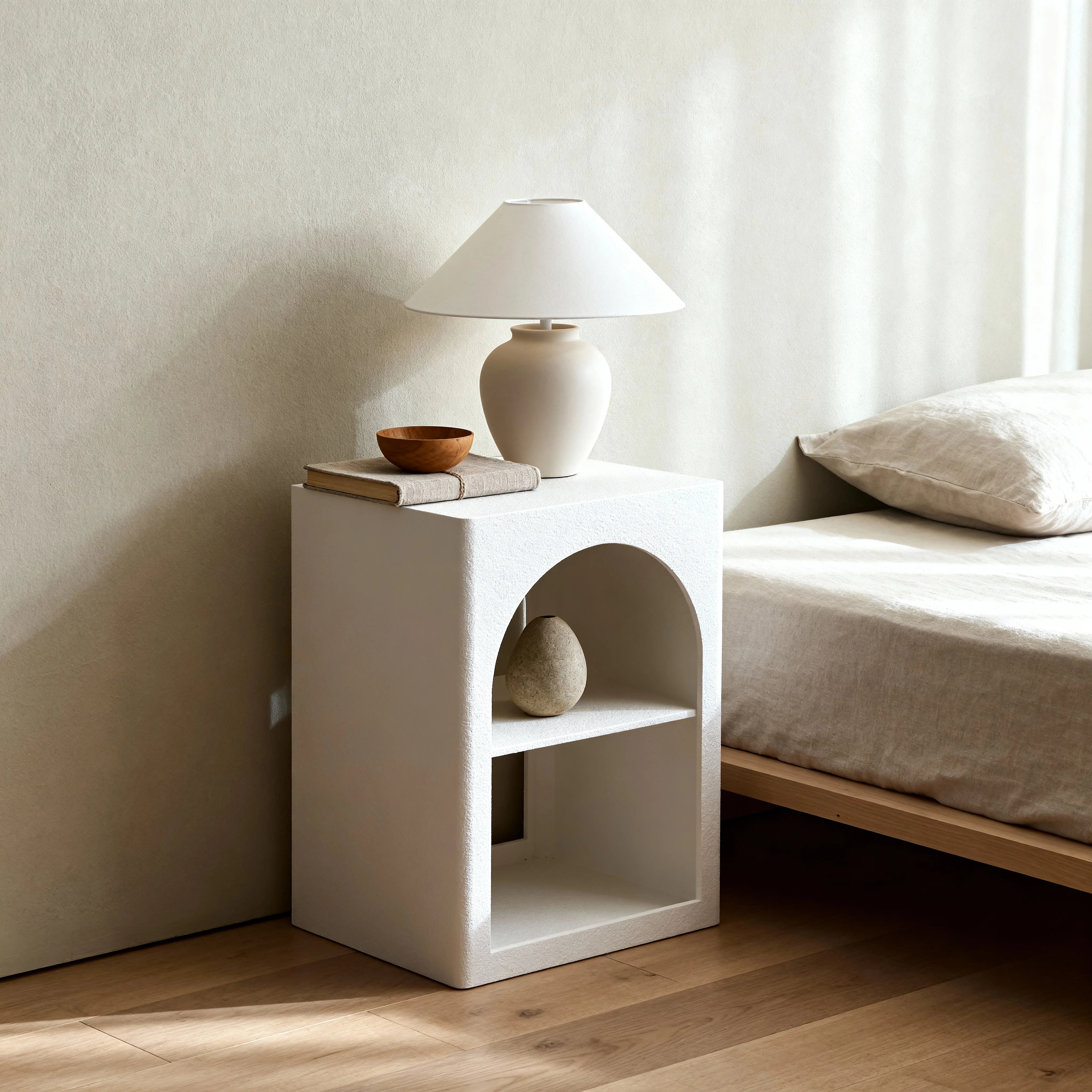 Nerina – Modern White MDF Bedside Table with 1 Open Shelf