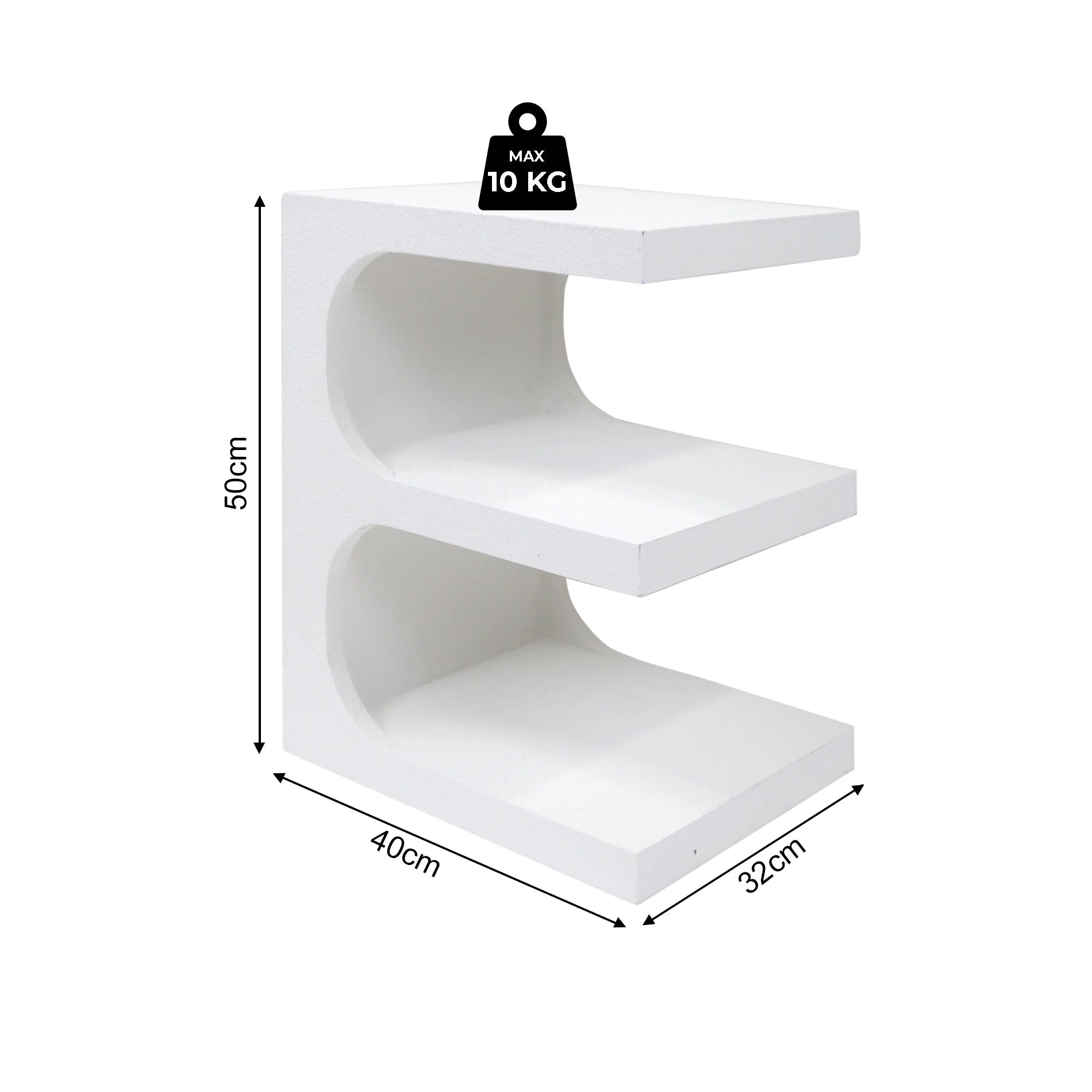 Anemaria – Table de Chevet Moderne en MDF Blanc avec 2 Étagères