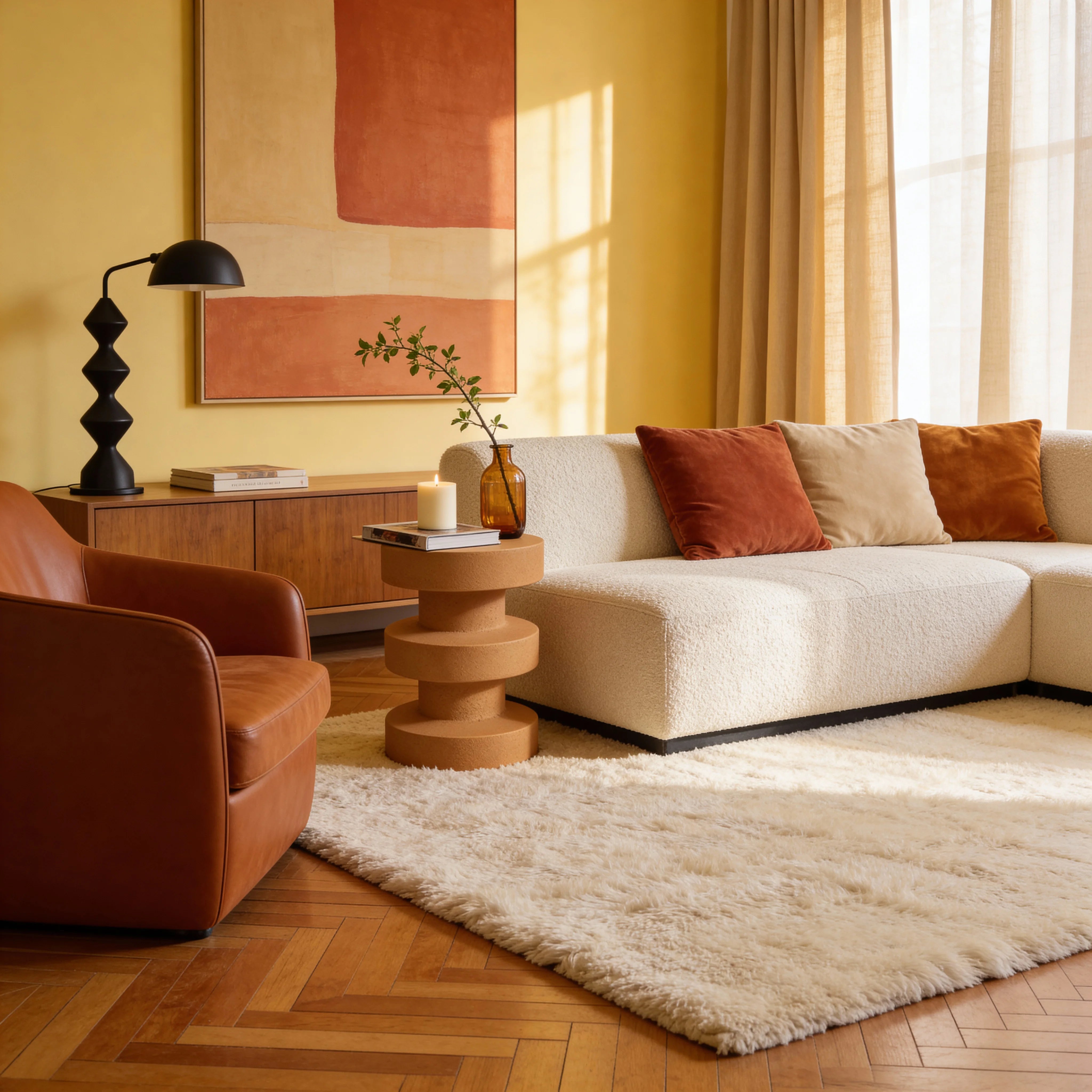 Rokan - Mesa auxiliar de sofá Amarillo Estilo moderno