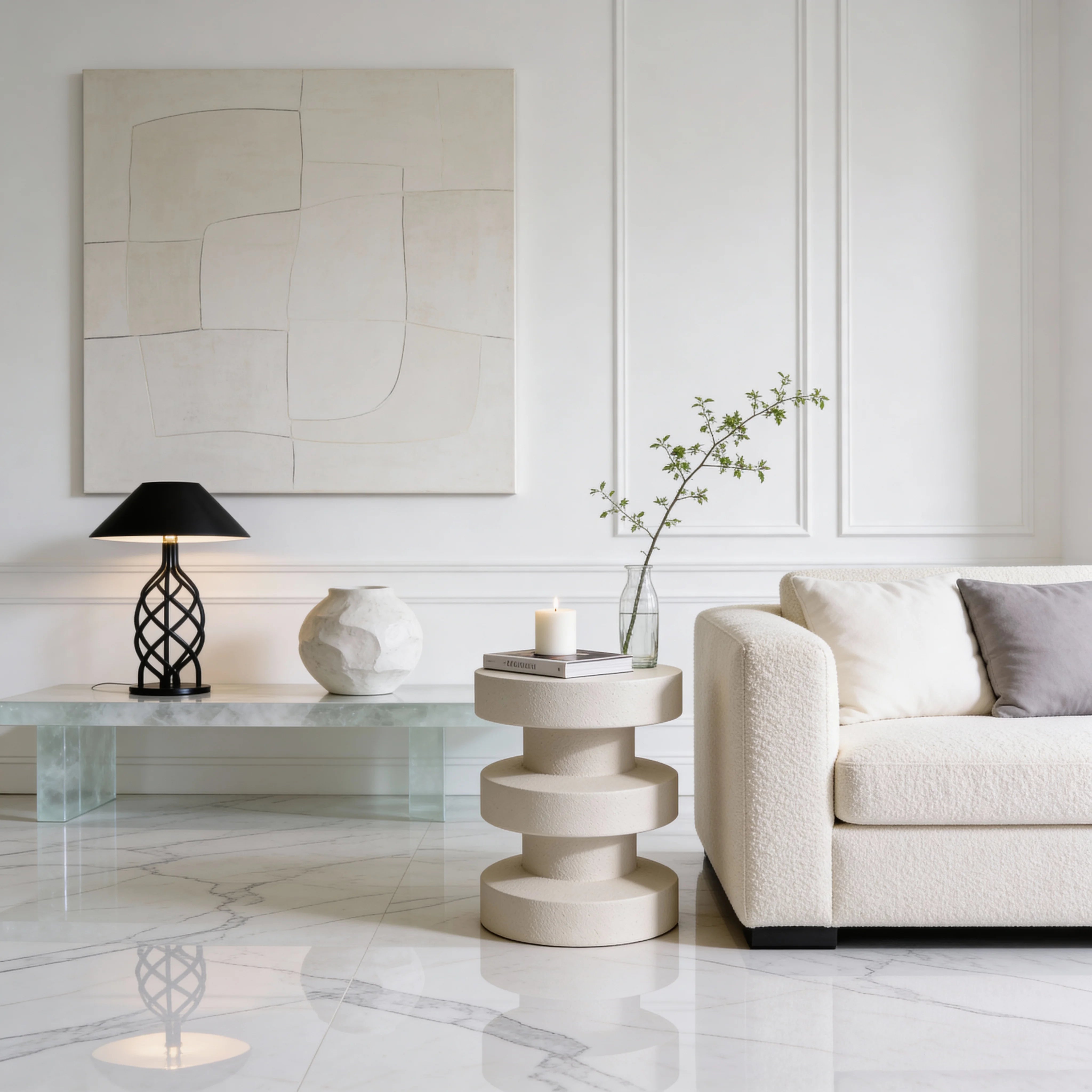 Elmar - Sofa Side Table White Modern Style