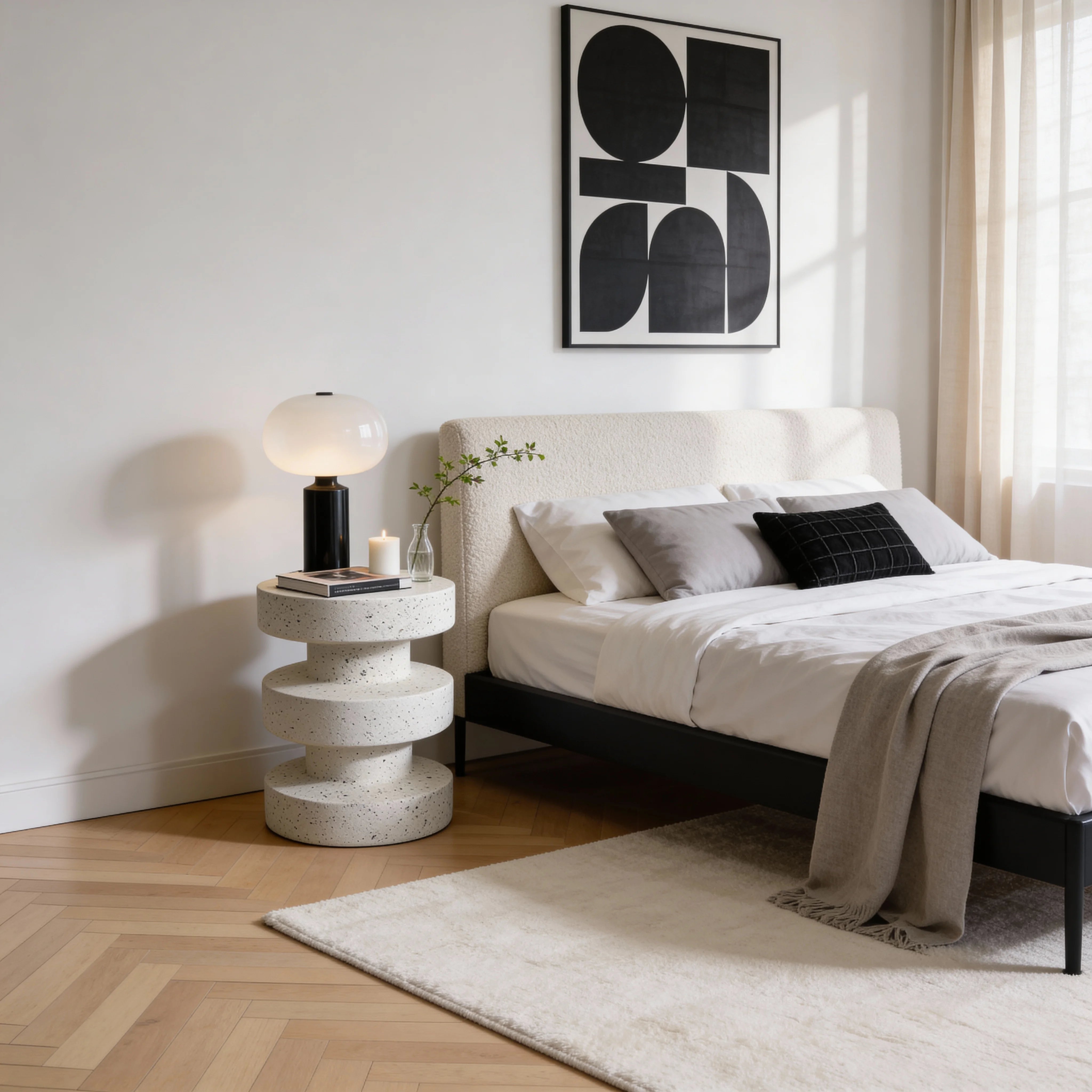 Kavos - Mesa auxiliar de sofá Blanco y negro Estilo moderno