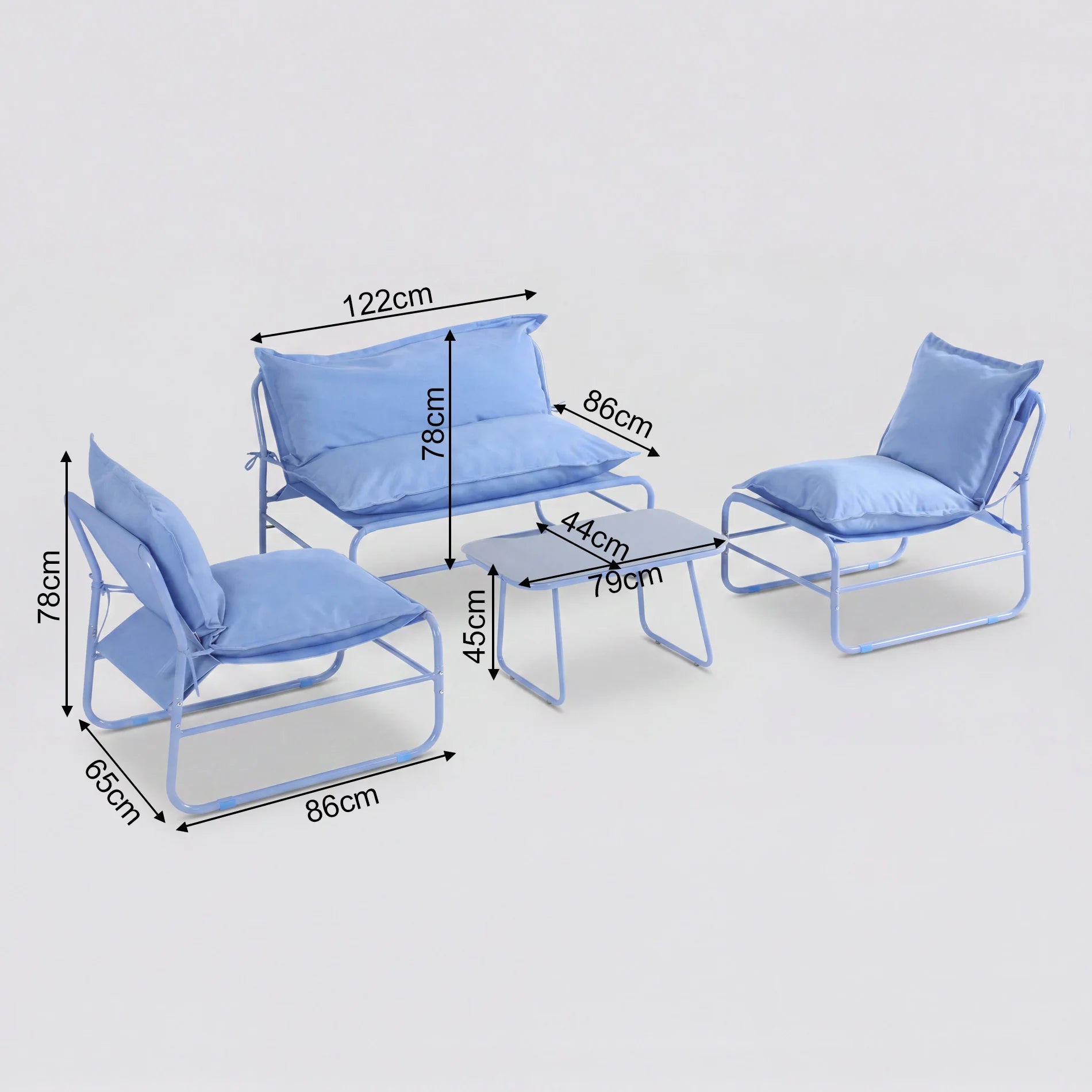 Avoren - 4-Sitzer Garten-Lounge-Set mit blauem Sofa