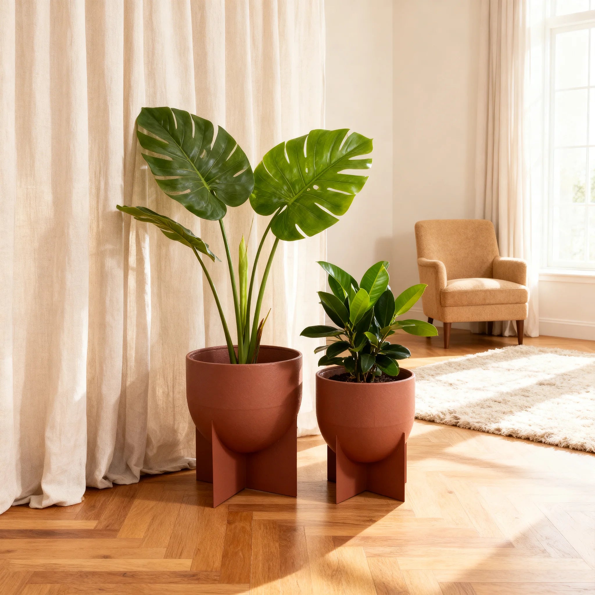 Bromina - Lot de 2 Vases d’Intérieur en Métal Marron Mocha Style Moderne