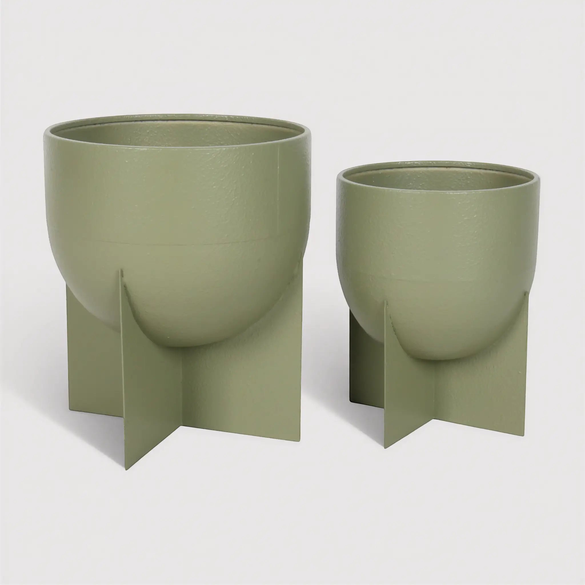 Silenea - Lot de 2 Vases pour Plantes en Métal Vert Style Moderne
