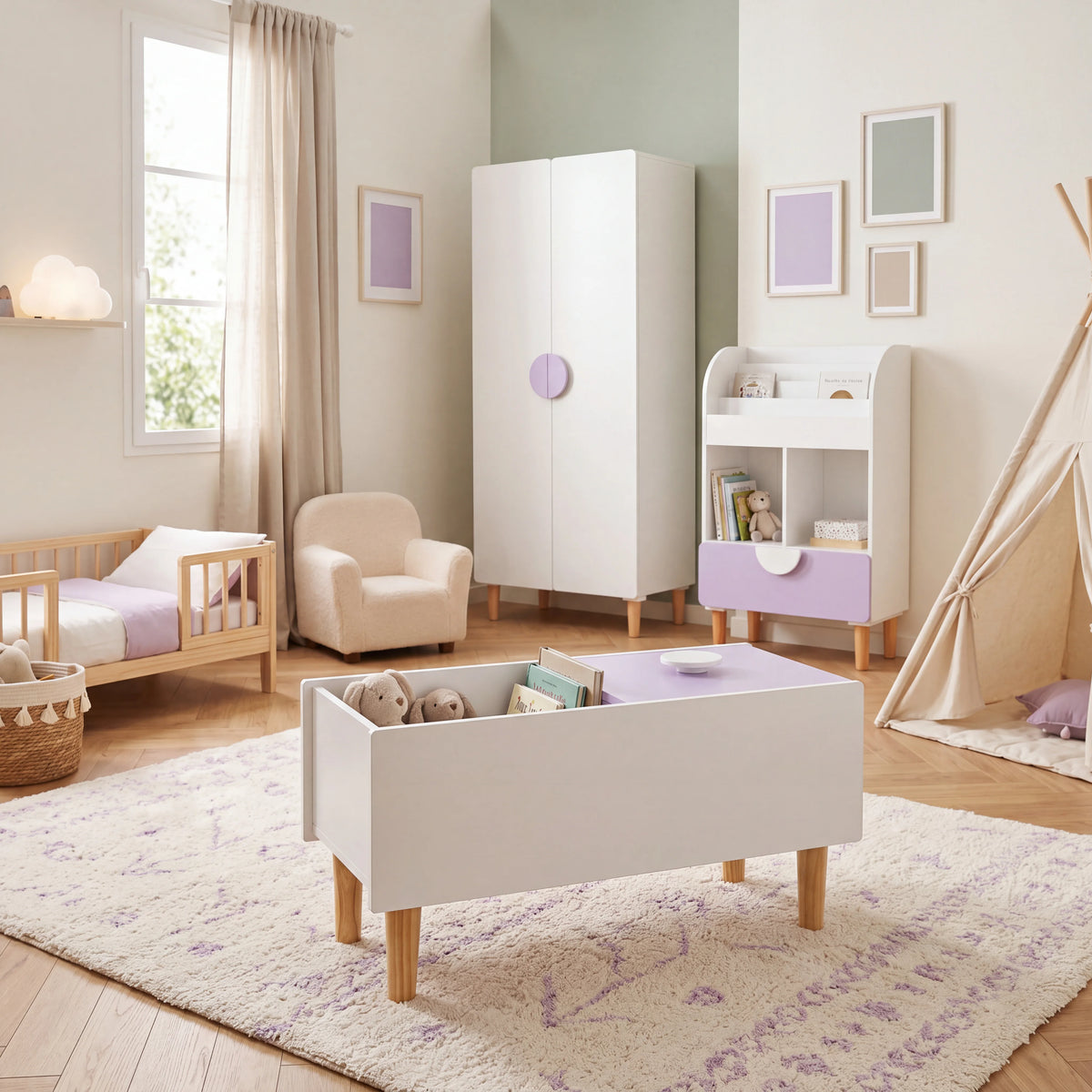 Aluna - Baule contenitore per bambini bianco e viola
