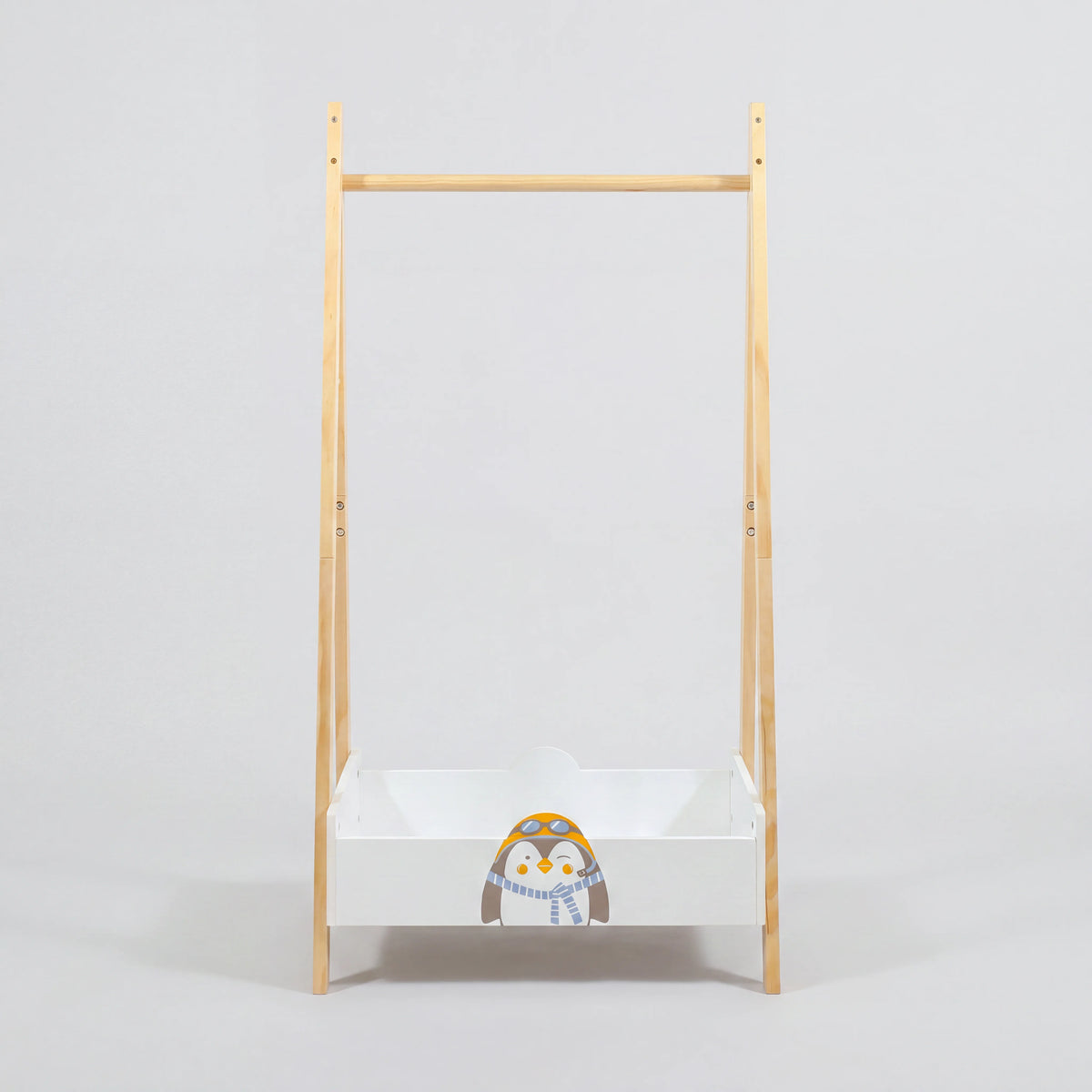 Nuki - Appendiabiti per bambini con ripiano bianco e legno chiaro