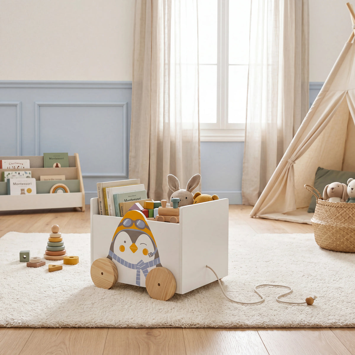 Kipi - Baule contenitore per bambini con ruote colore bianco