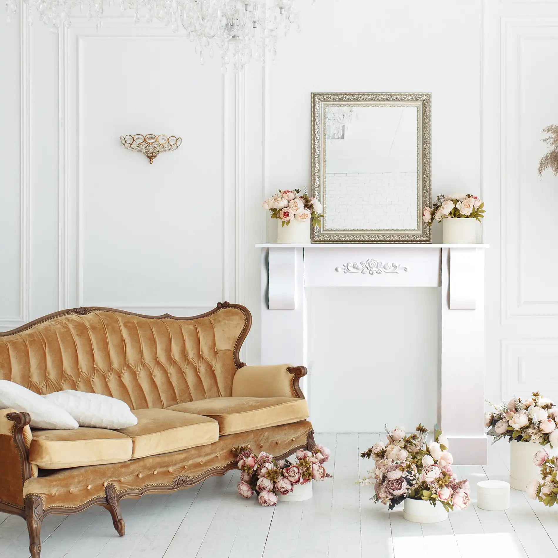 Fiordaliso - Cornice camino bianca con intarsio