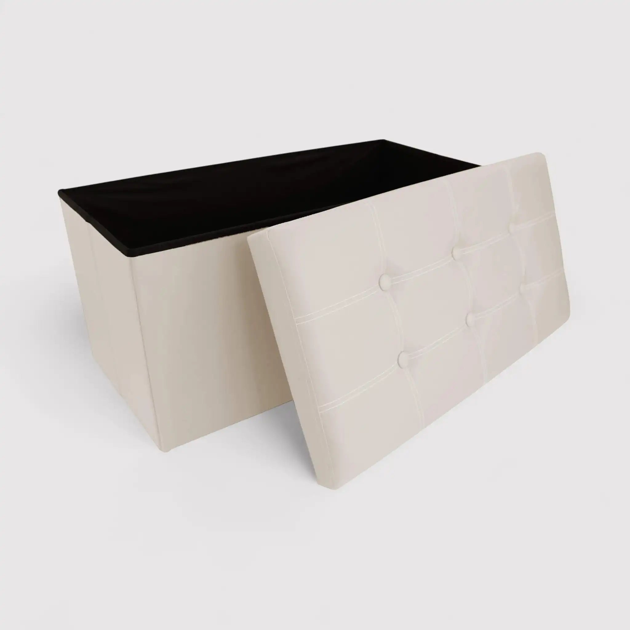 Alisso - Pouf portaoggetti beige imbottito da salotto