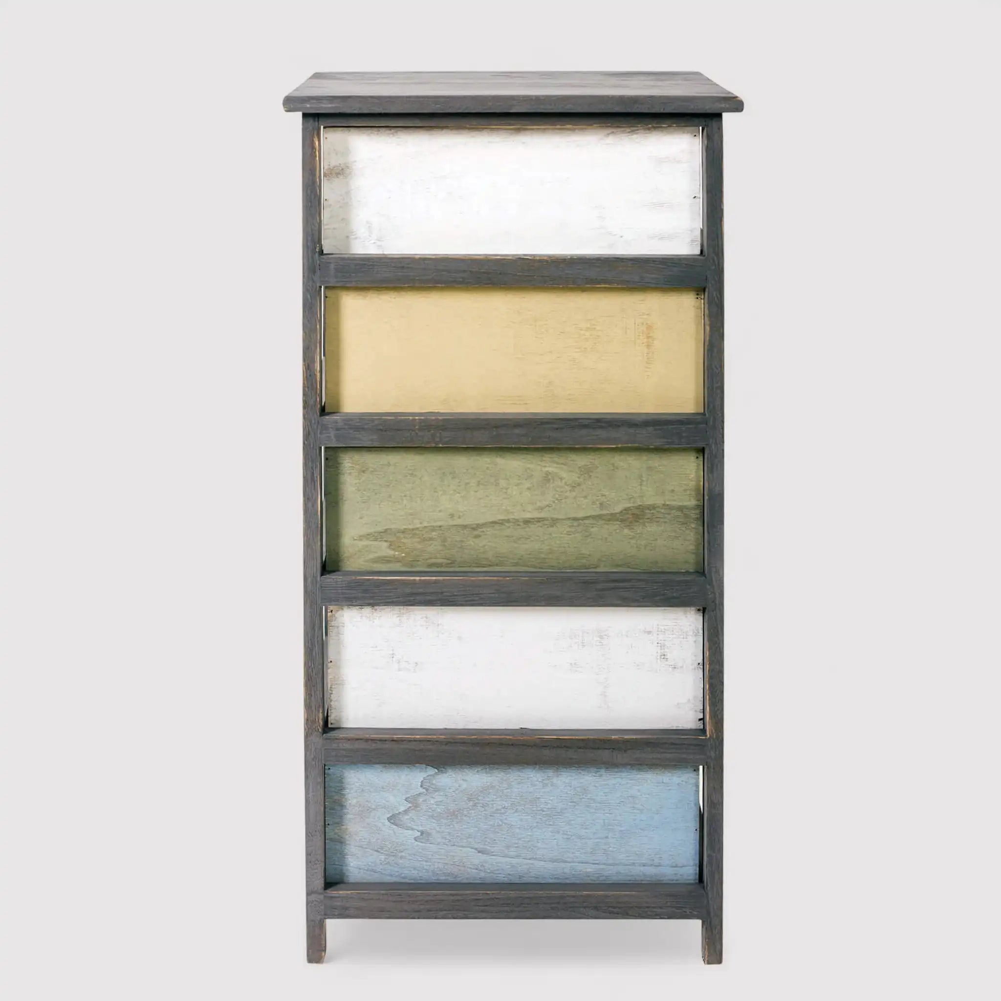 Robinia - Cassettiera colorata in stile vintage con 5 cassetti