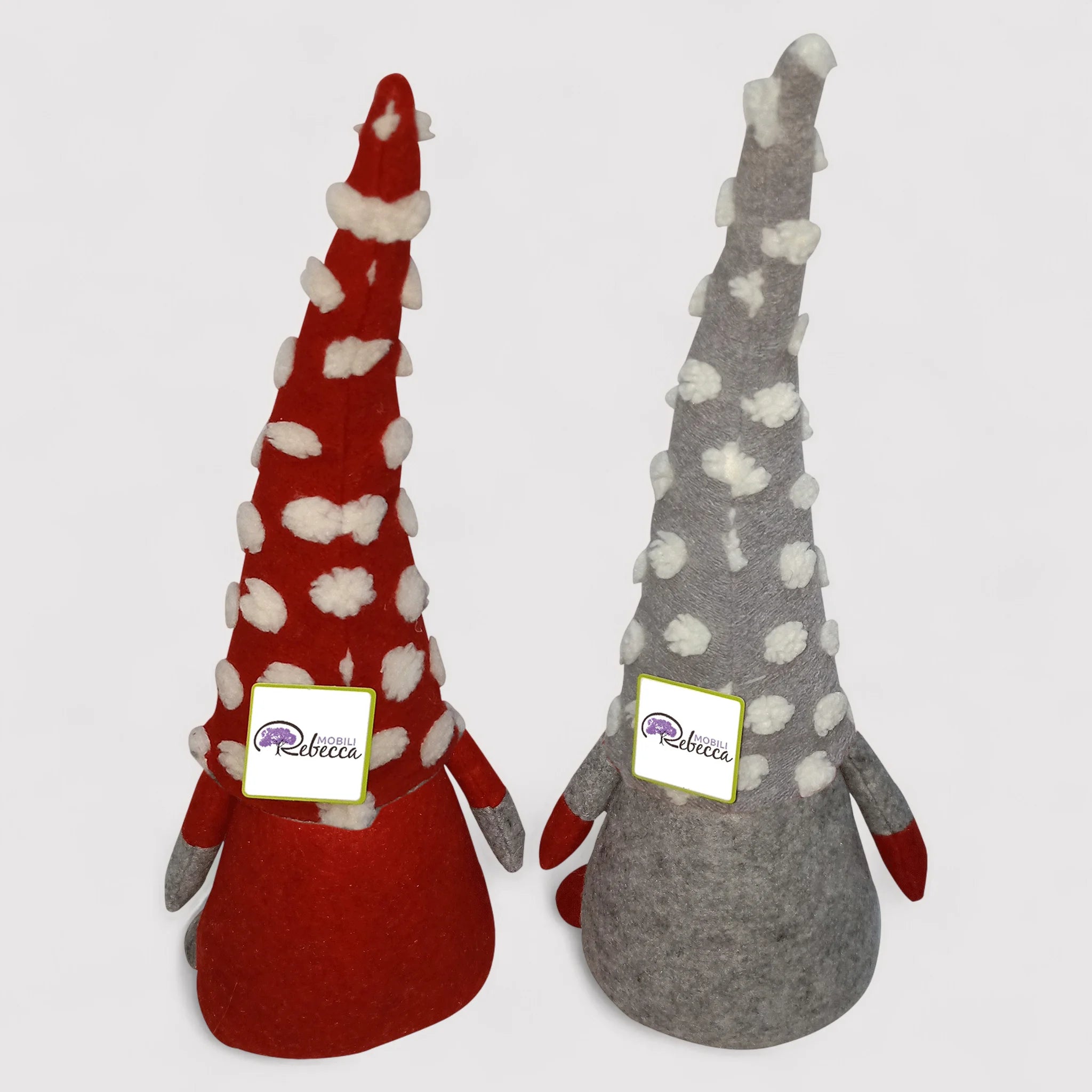 Coppia di gnomi di Natale decorativi in stoffa grigi e rossi