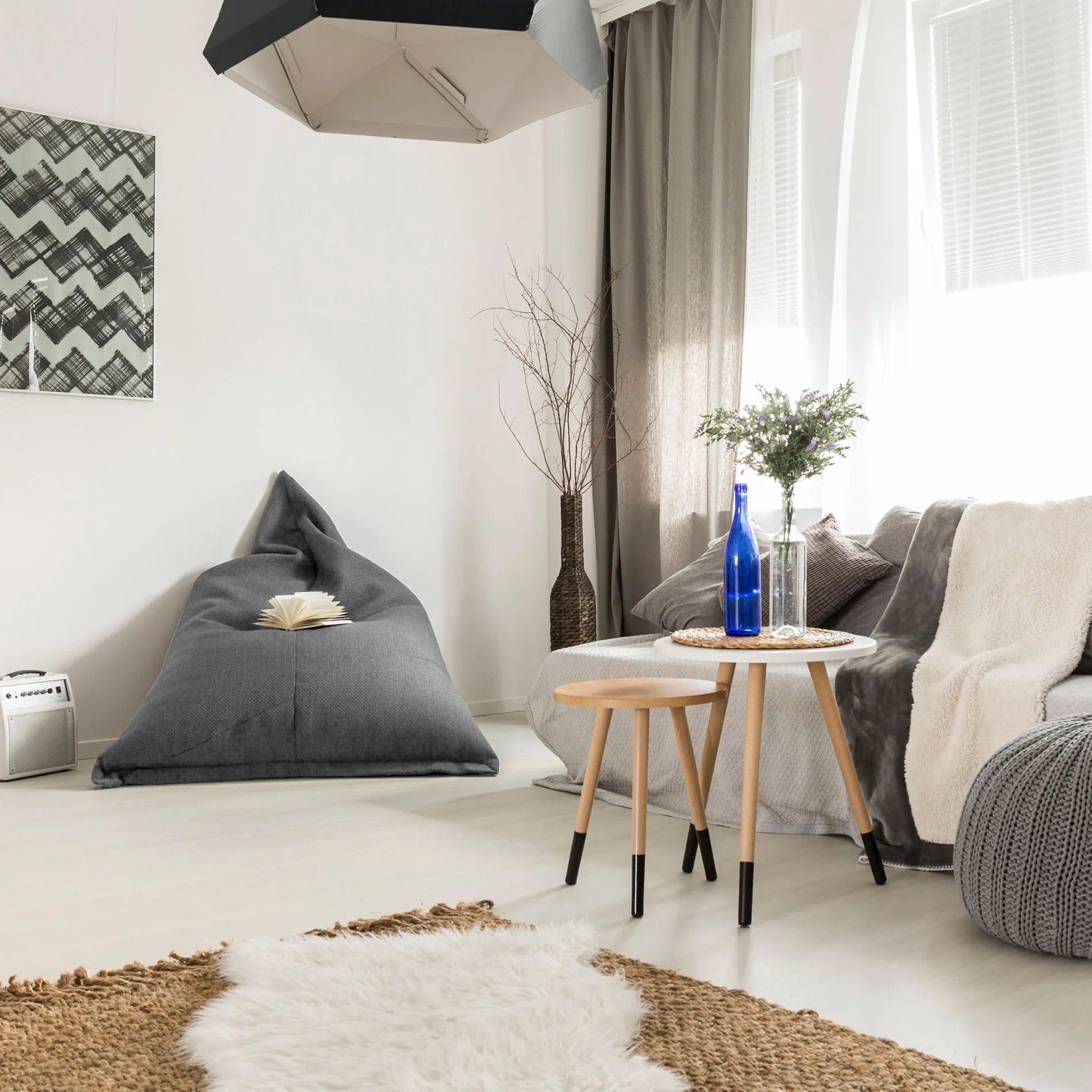 Clerodendro - Fodera per pouf a sacco grigio da riempire