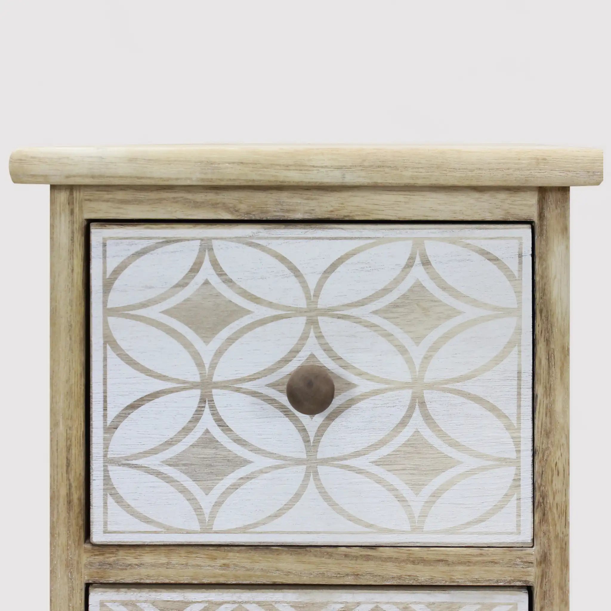 Plumeria - Comodino alto bianco in legno con 3 cassetti