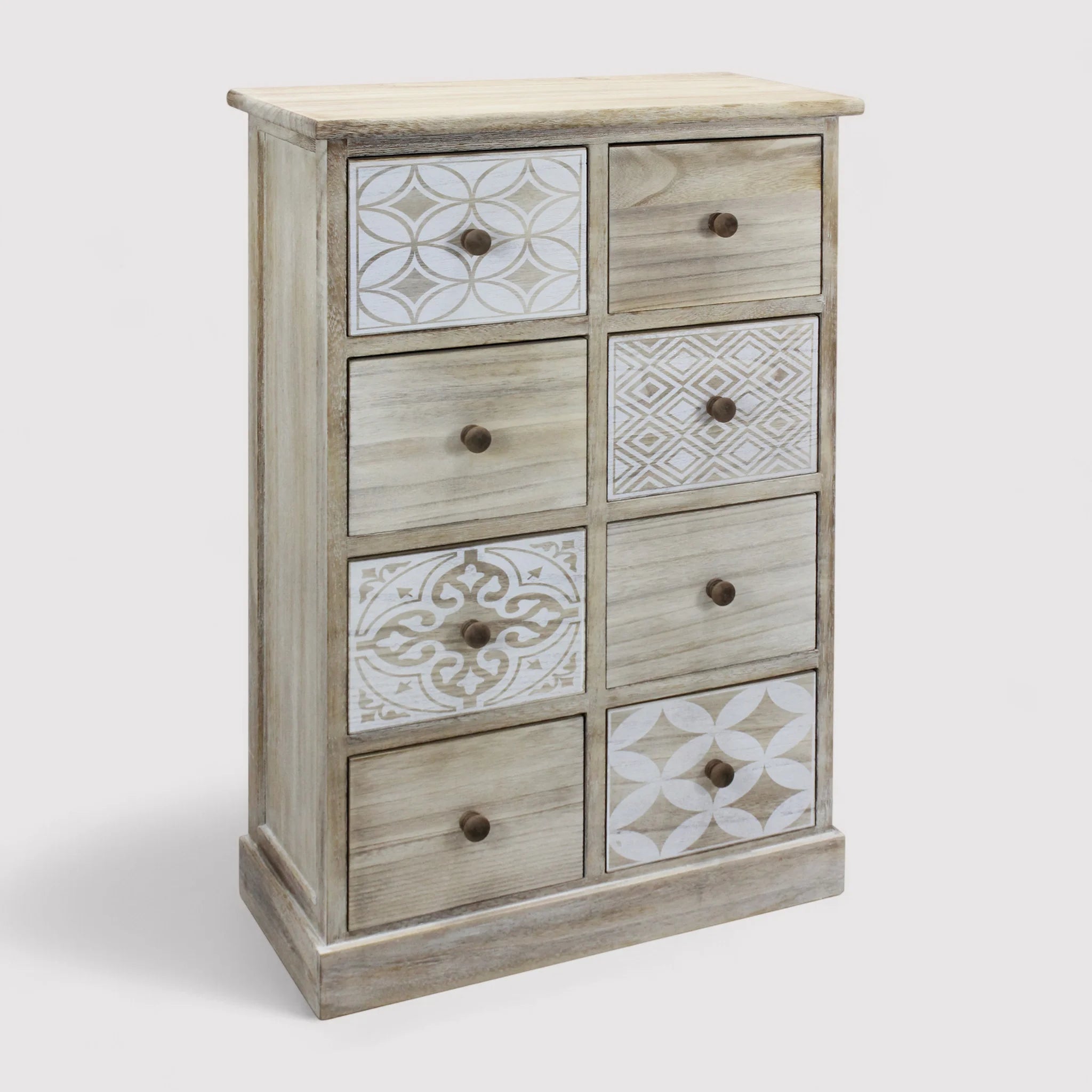 Stapelia - Mobiletto in legno con 8 cassetti decorati