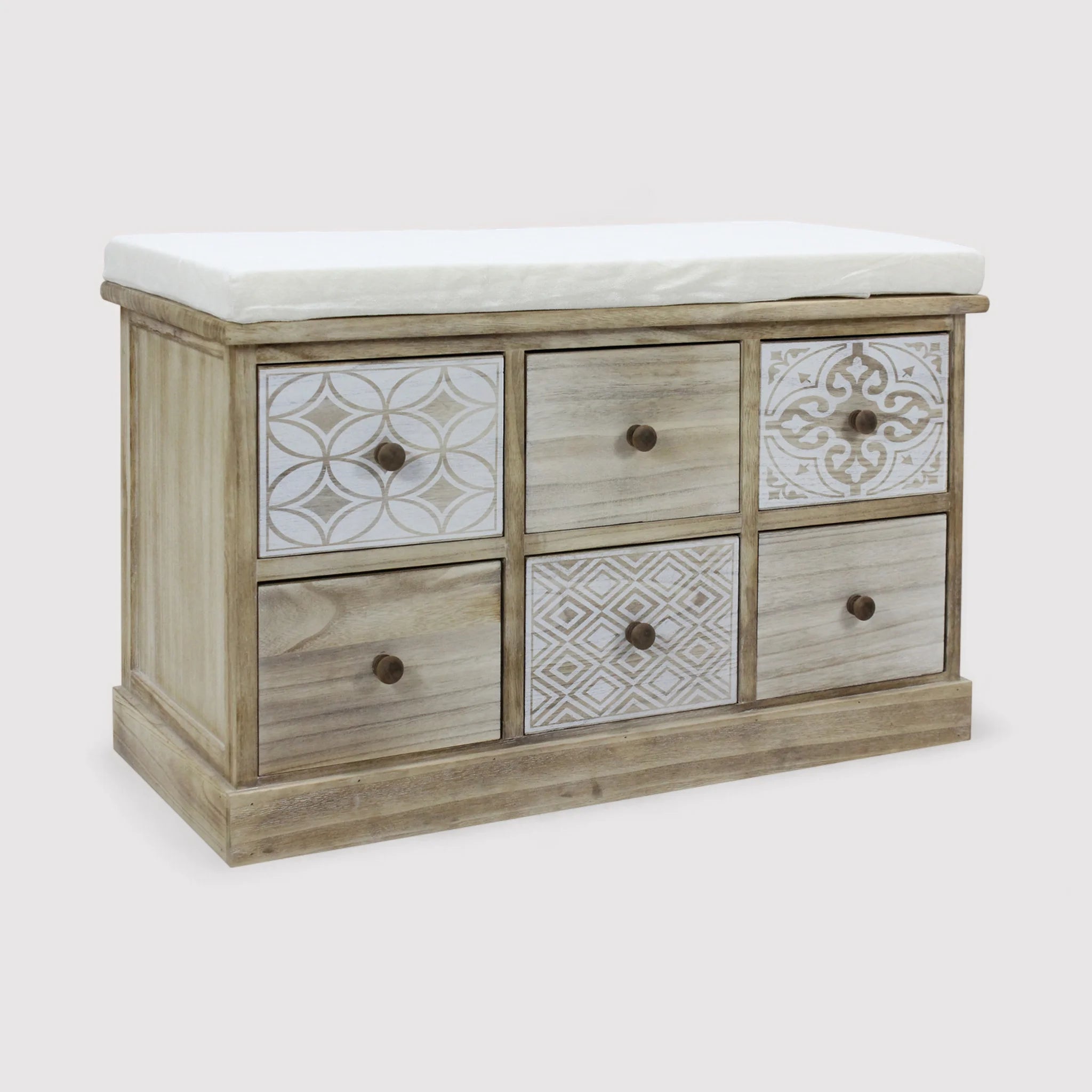 Persea - Cassapanca con cassetti decorati in stile boho