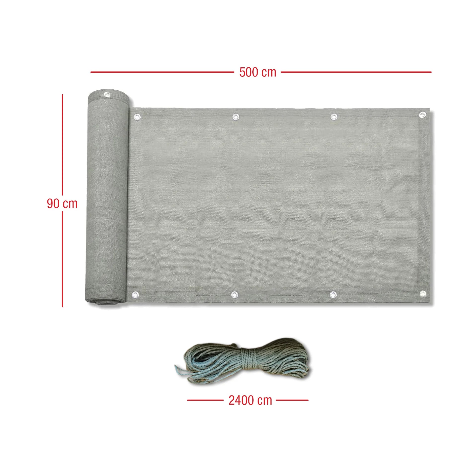 Typha - Telo frangivista grigio per ringhiera 90x500 cm