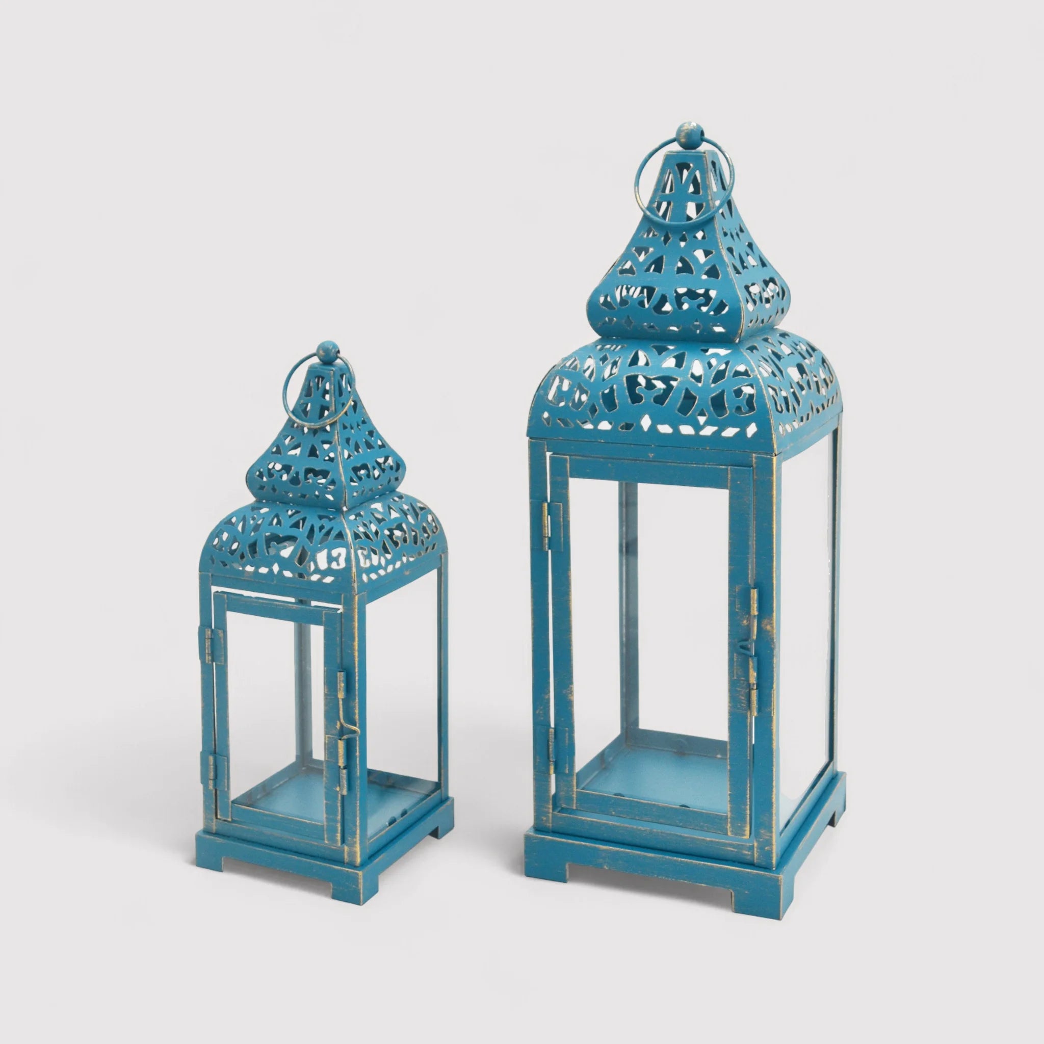 Ortensia - Set di 2 lanterne blu in metallo