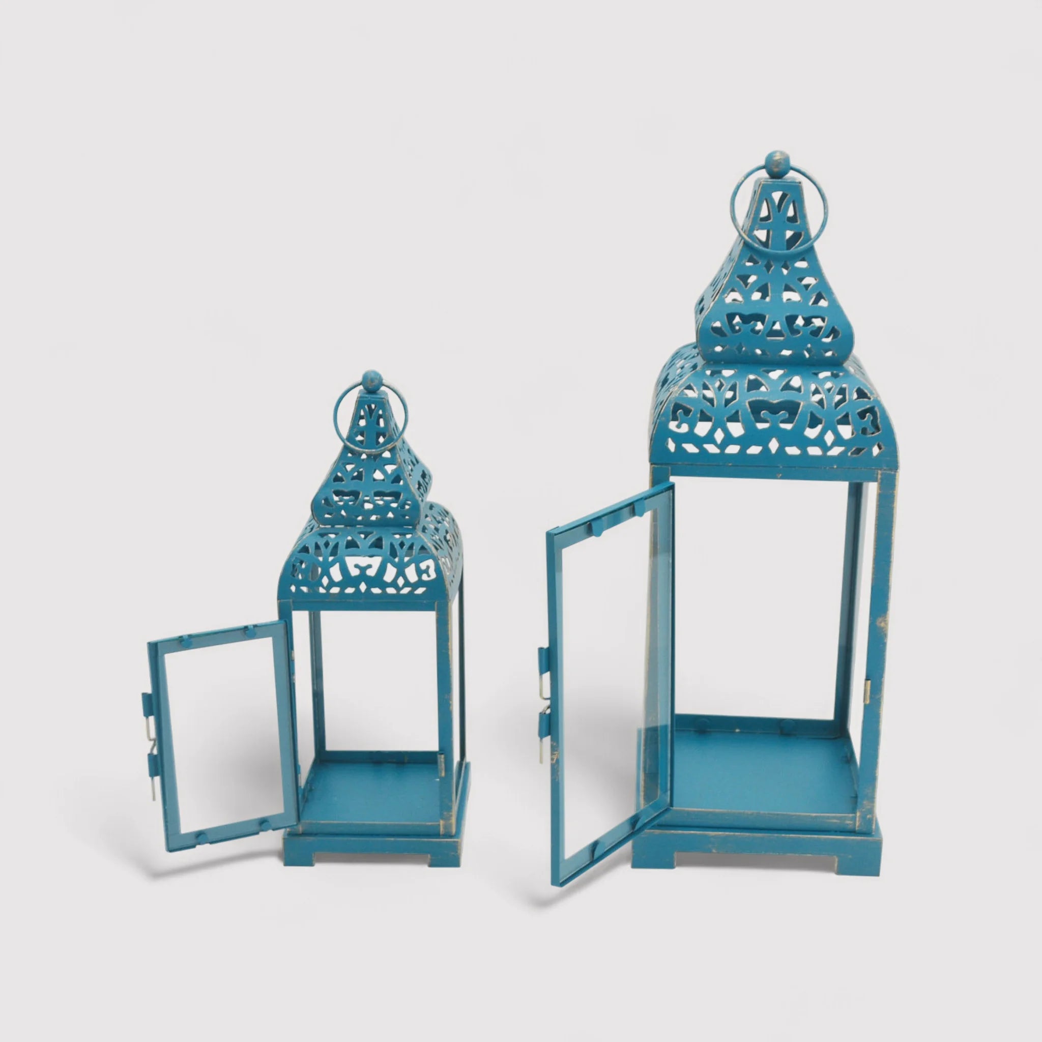 Ortensia - Set di 2 lanterne blu in metallo