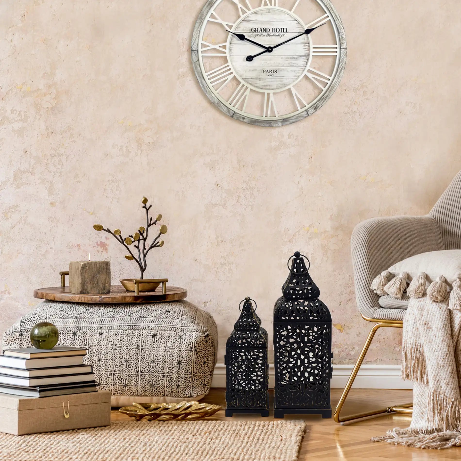 Nanah - Set di 2 lanterne marocchine decorative nere