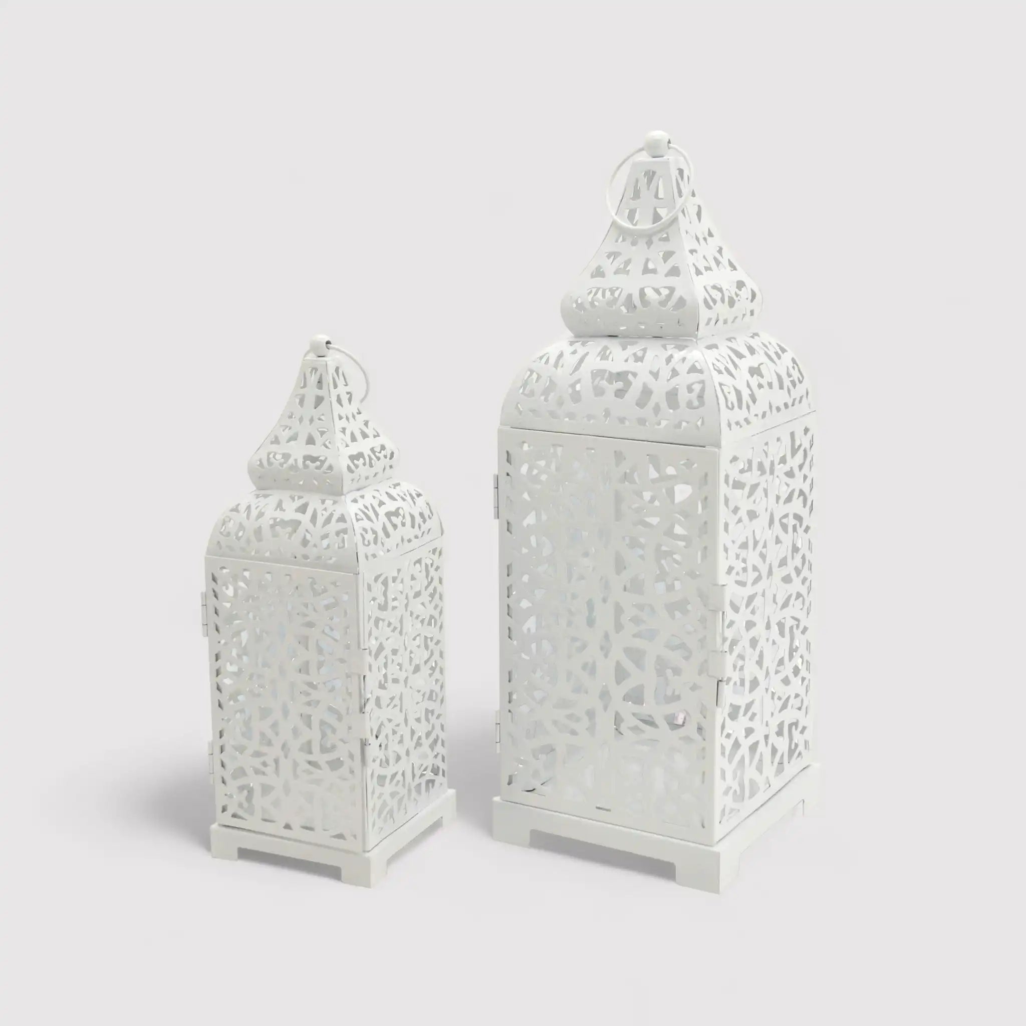 Palay - Set di 2 lanterne bianche in metallo intagliato