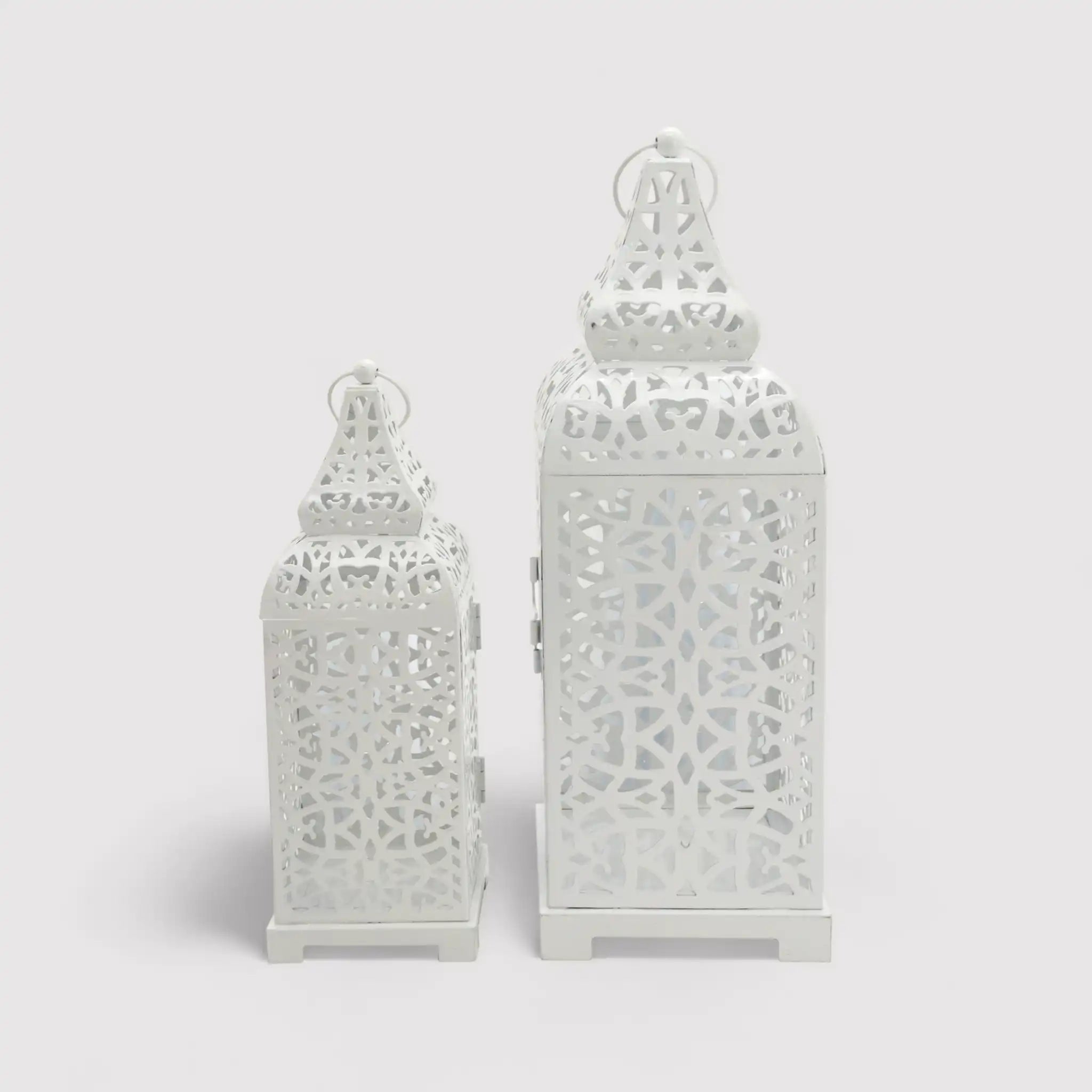 Palay - Set di 2 lanterne bianche in metallo intagliato