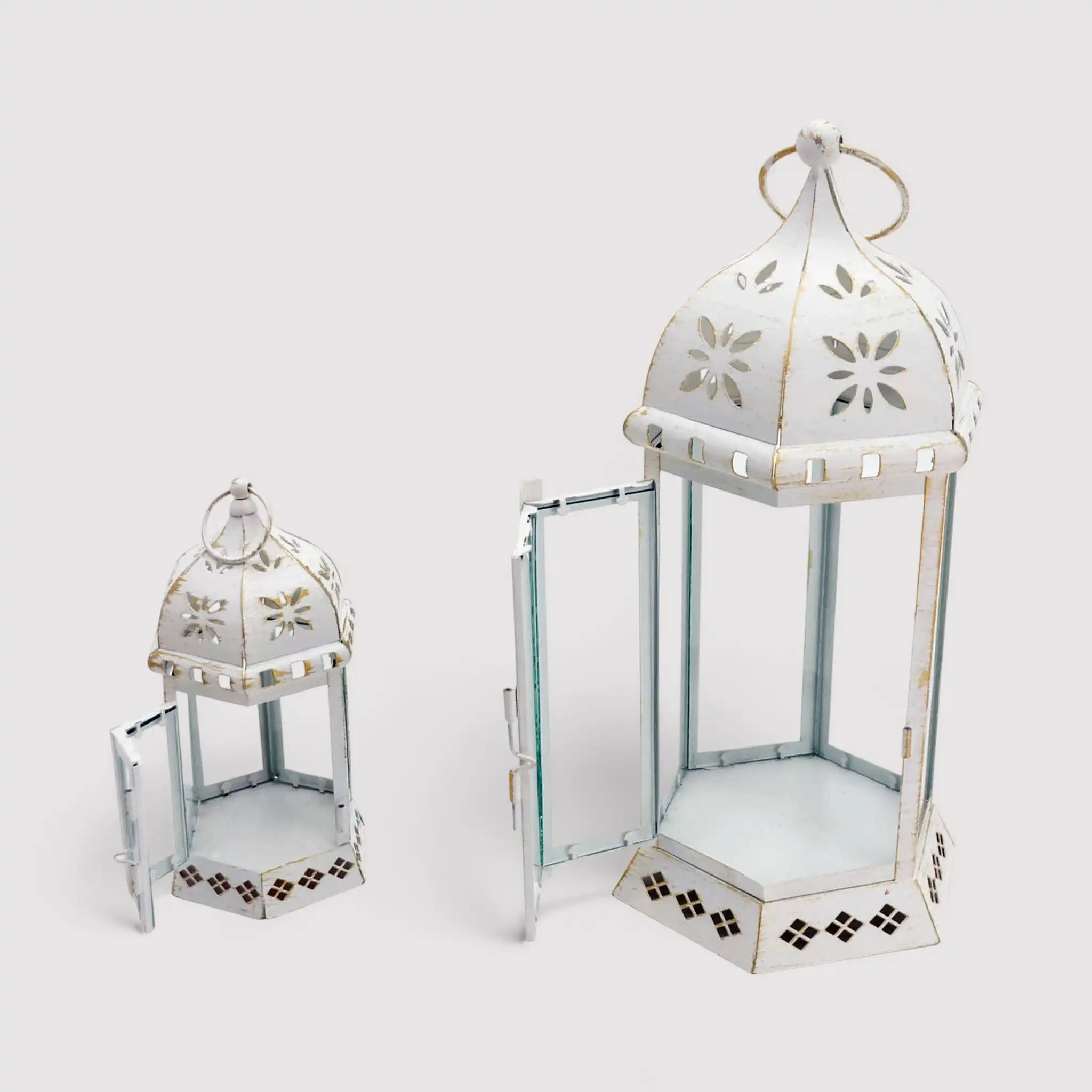 Dalia - Set di 2 lanterne bianche decorate per casa