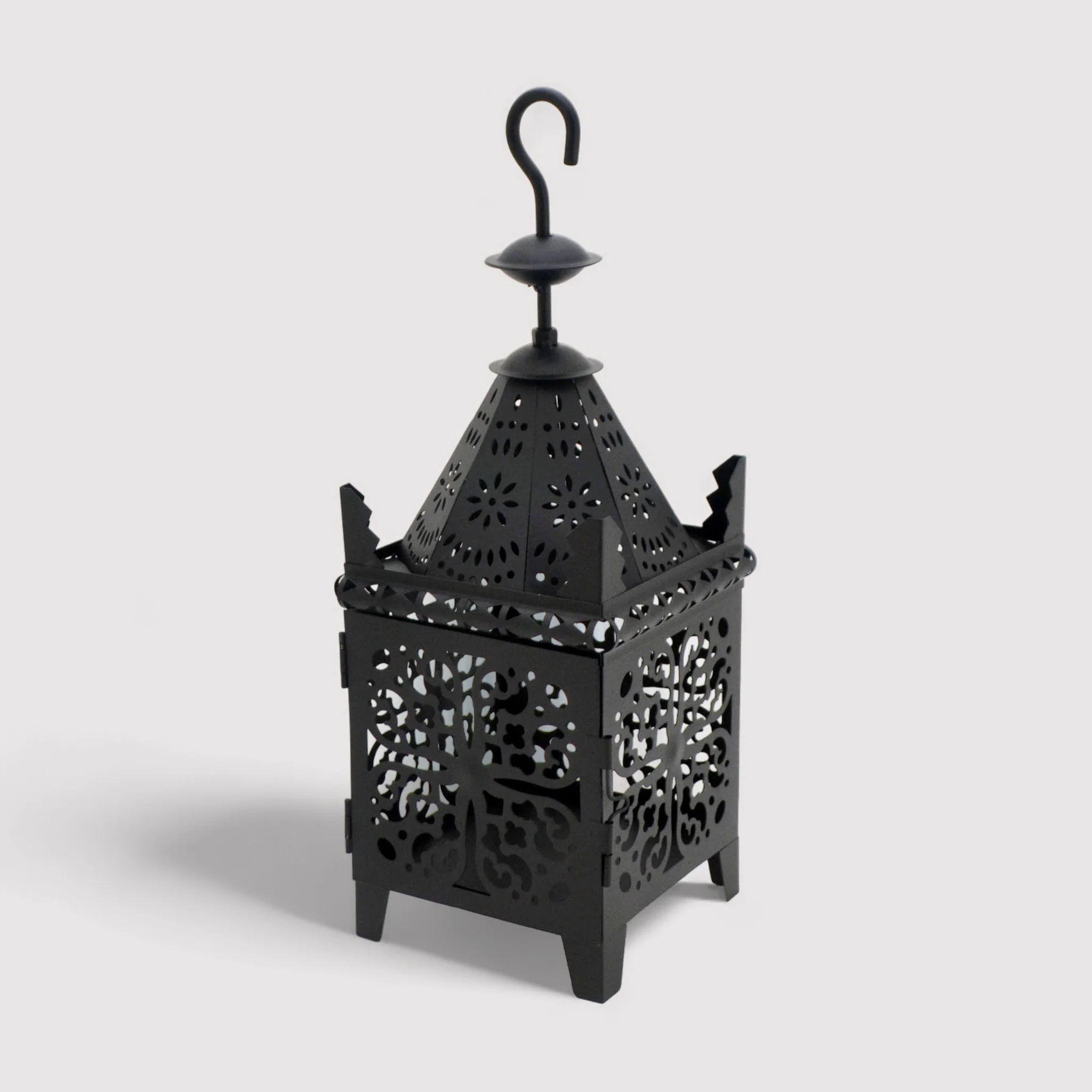 Simal - Lanterna in metallo intagliato nero con gancio
