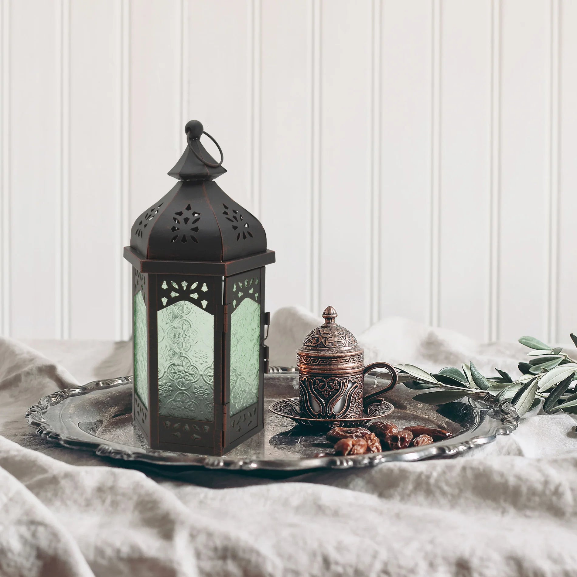 Dafna - Lanterna da terra verde in vetro e metallo