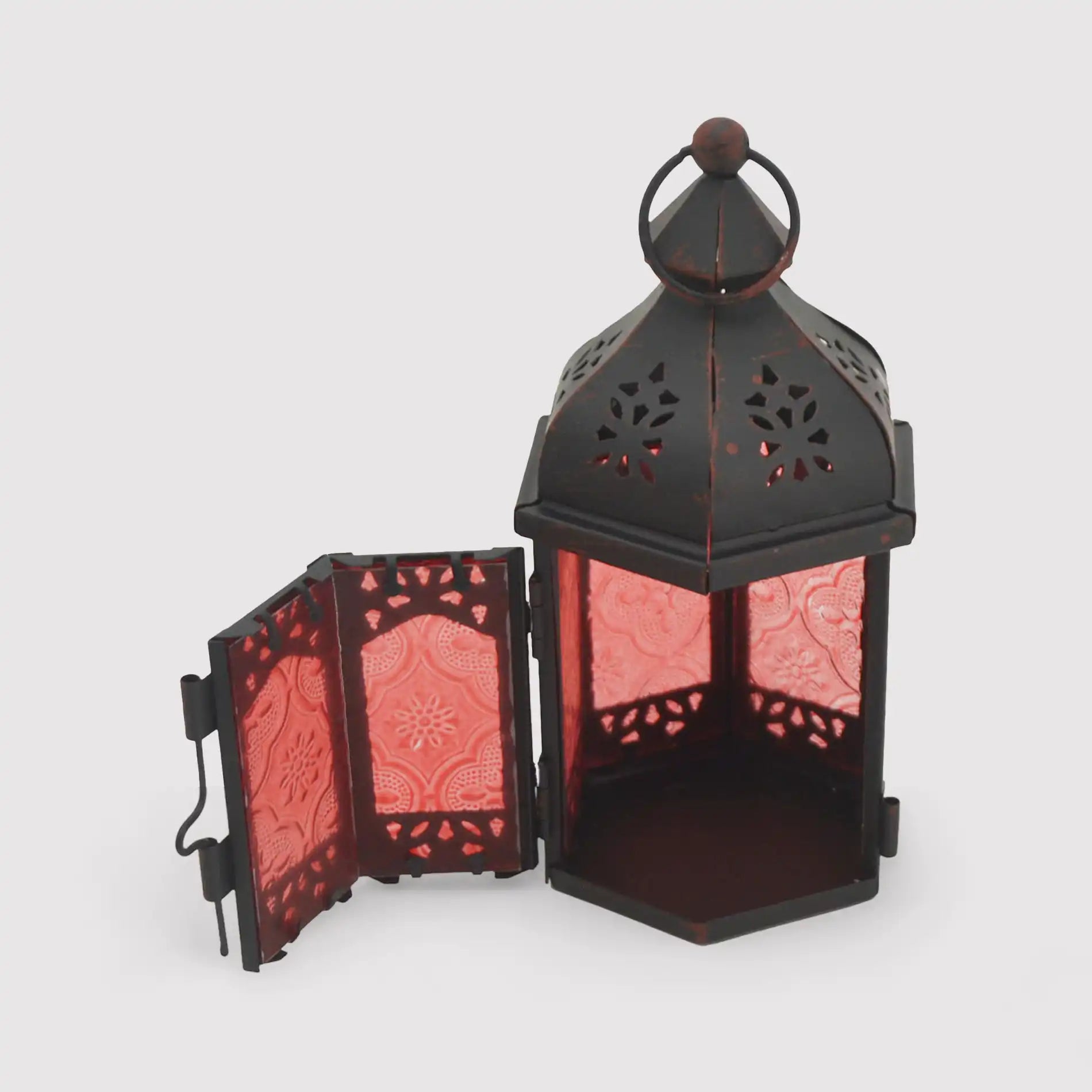 Fagonia - Piccola lanterna rossa in metallo e vetro