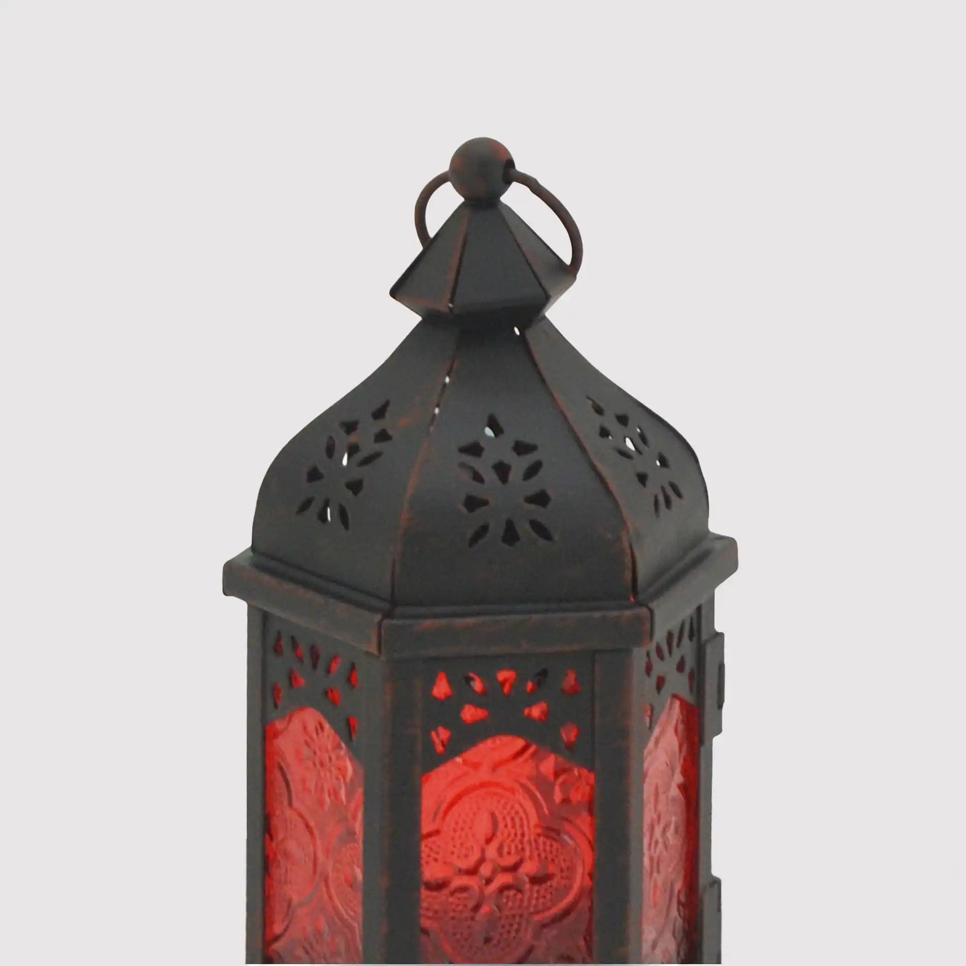 Fagonia - Piccola lanterna rossa in metallo e vetro