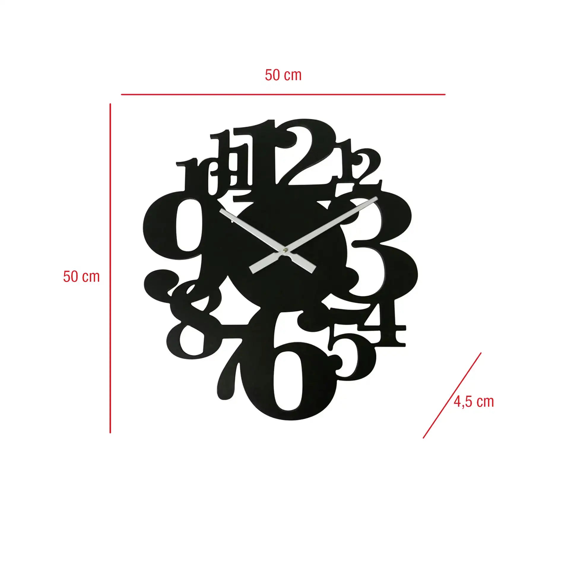 Scabiosa - Orologio da parete nero moderno con numeri sparsi